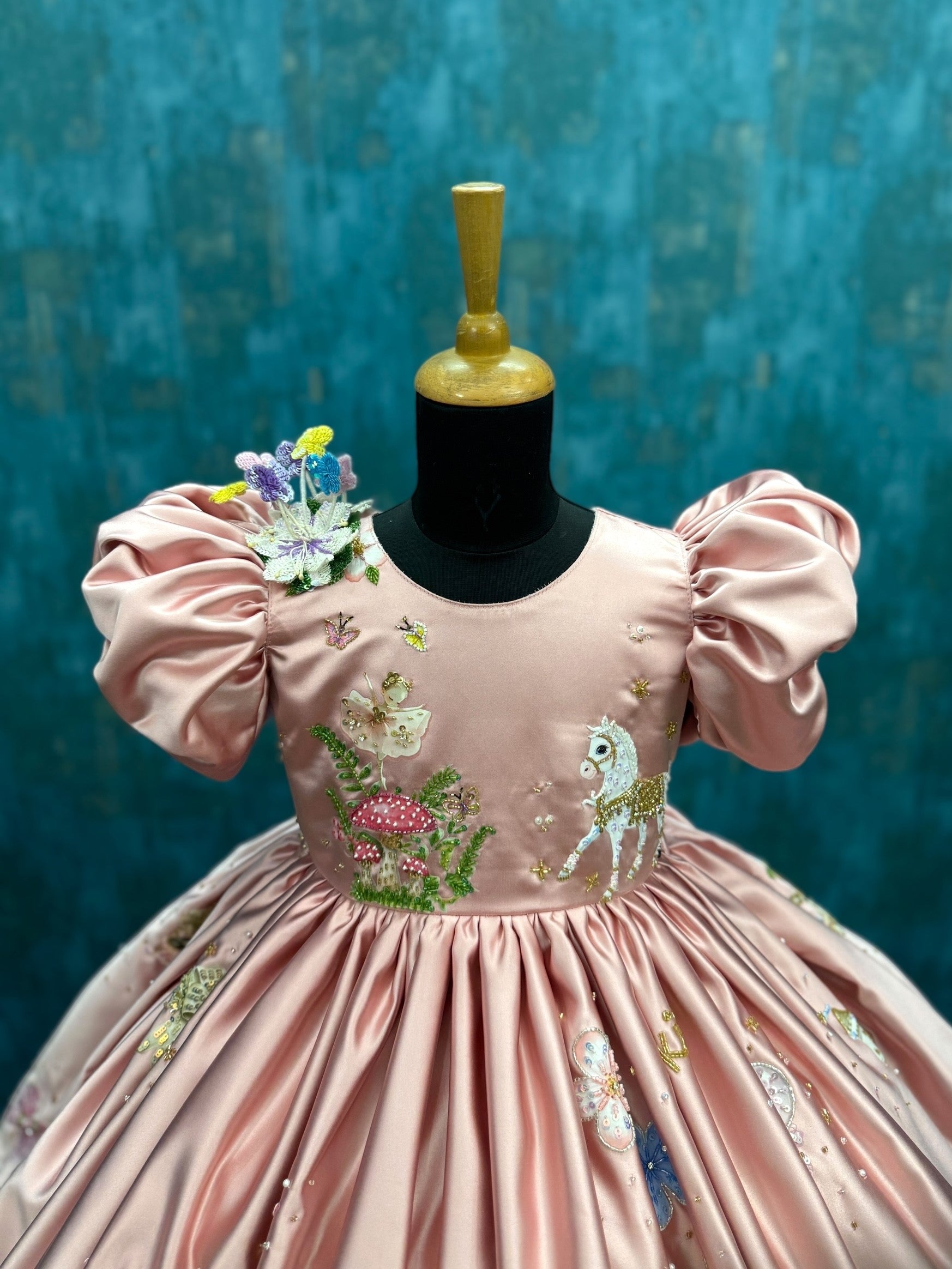 Ball Gown for Girls Online, Pink Satin Princess Gown