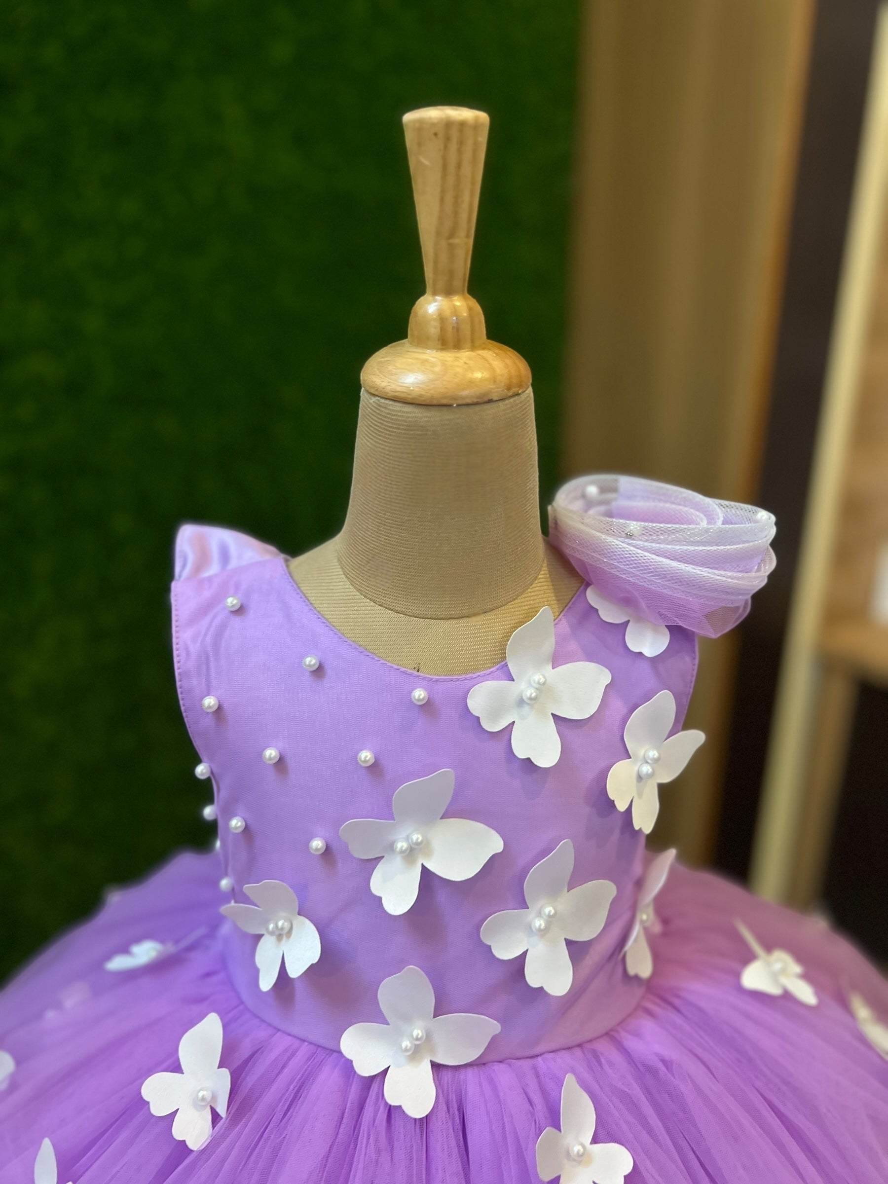 Lavender Fairy Wing Pearl Blossom Princess Dress With Long Tail