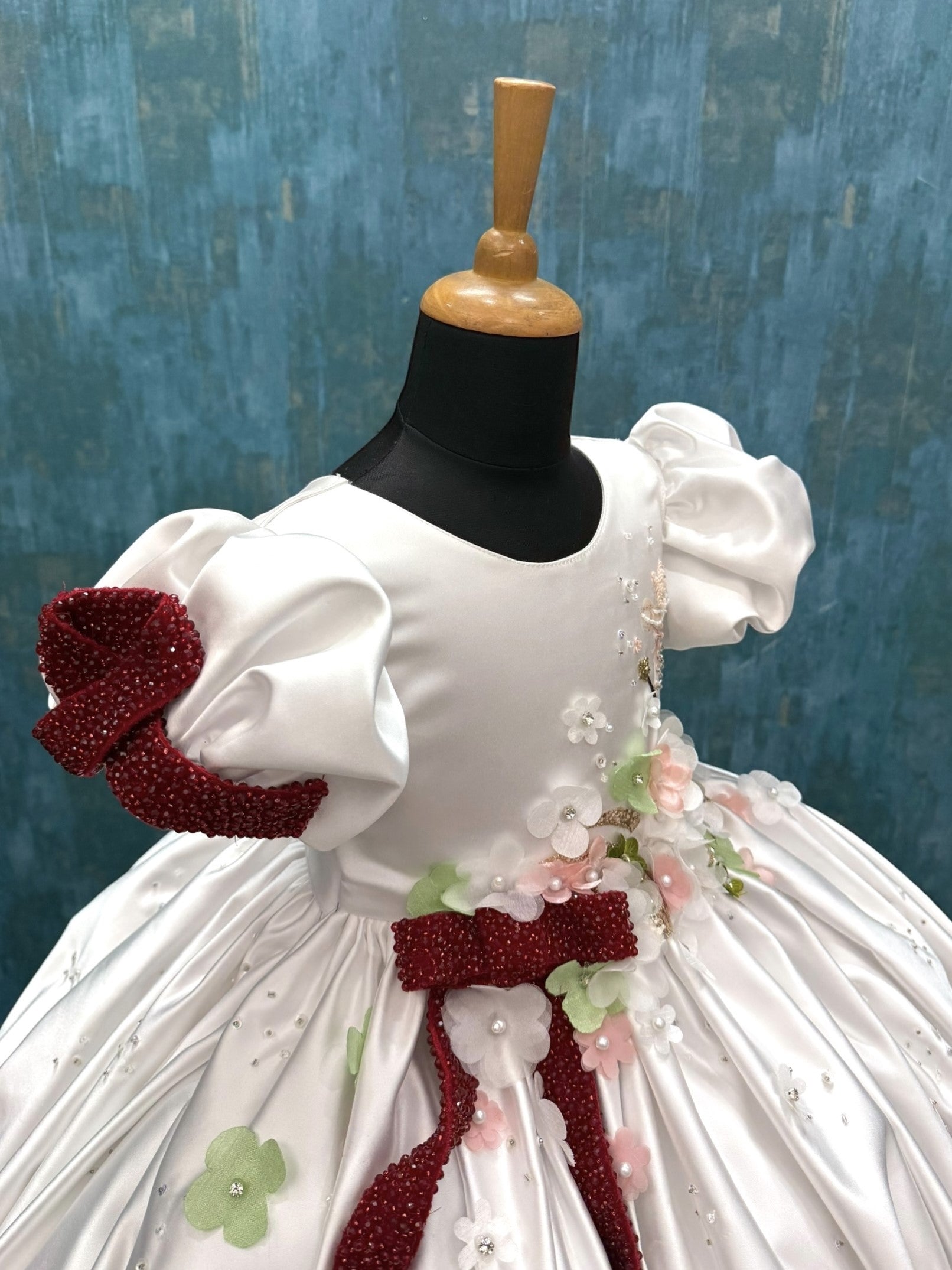 Ball gown for girls Online, White Satin Gown for Girls