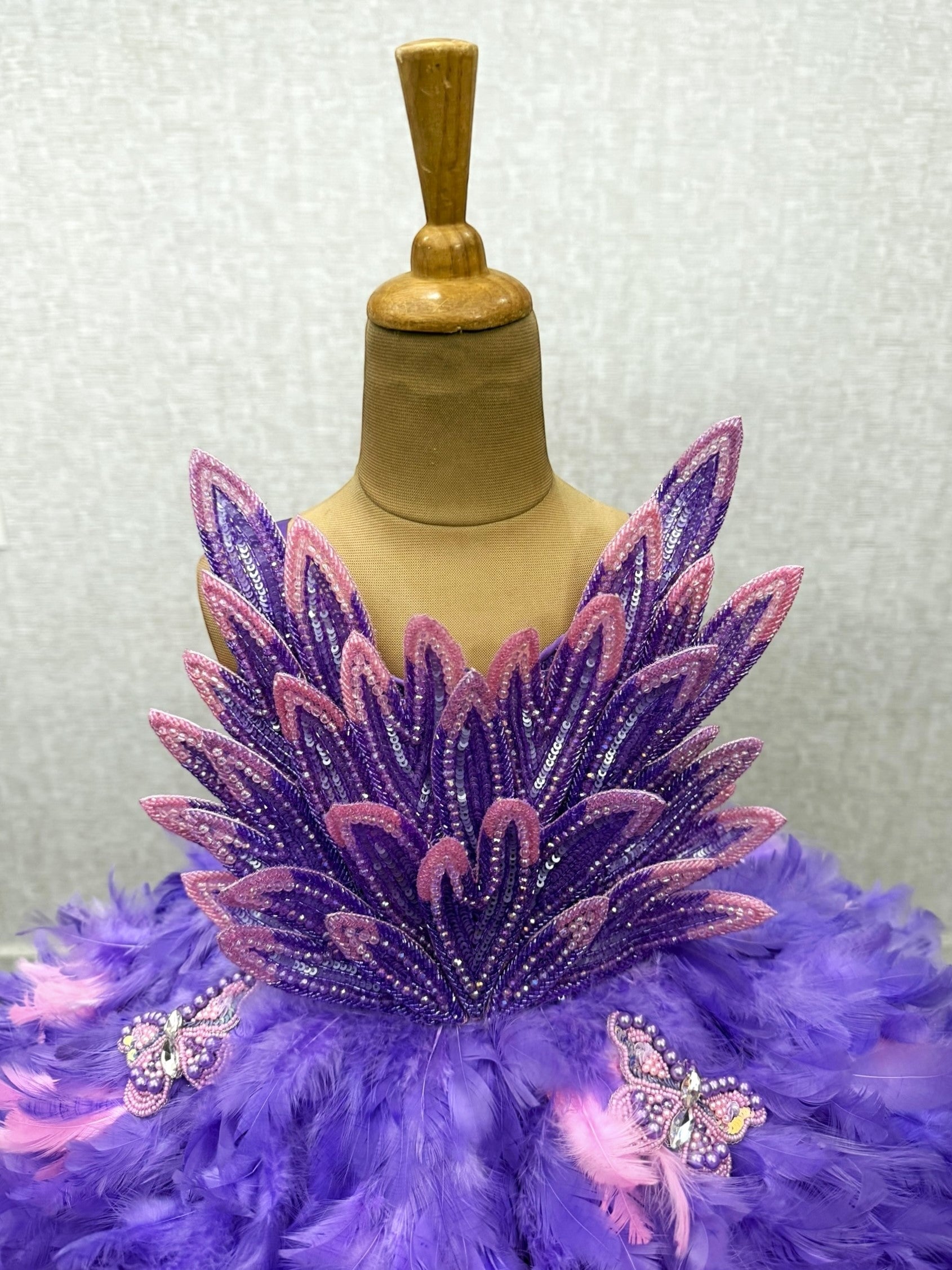 Lilac Dream Feather Panel Gown With Petal Embroidered Top