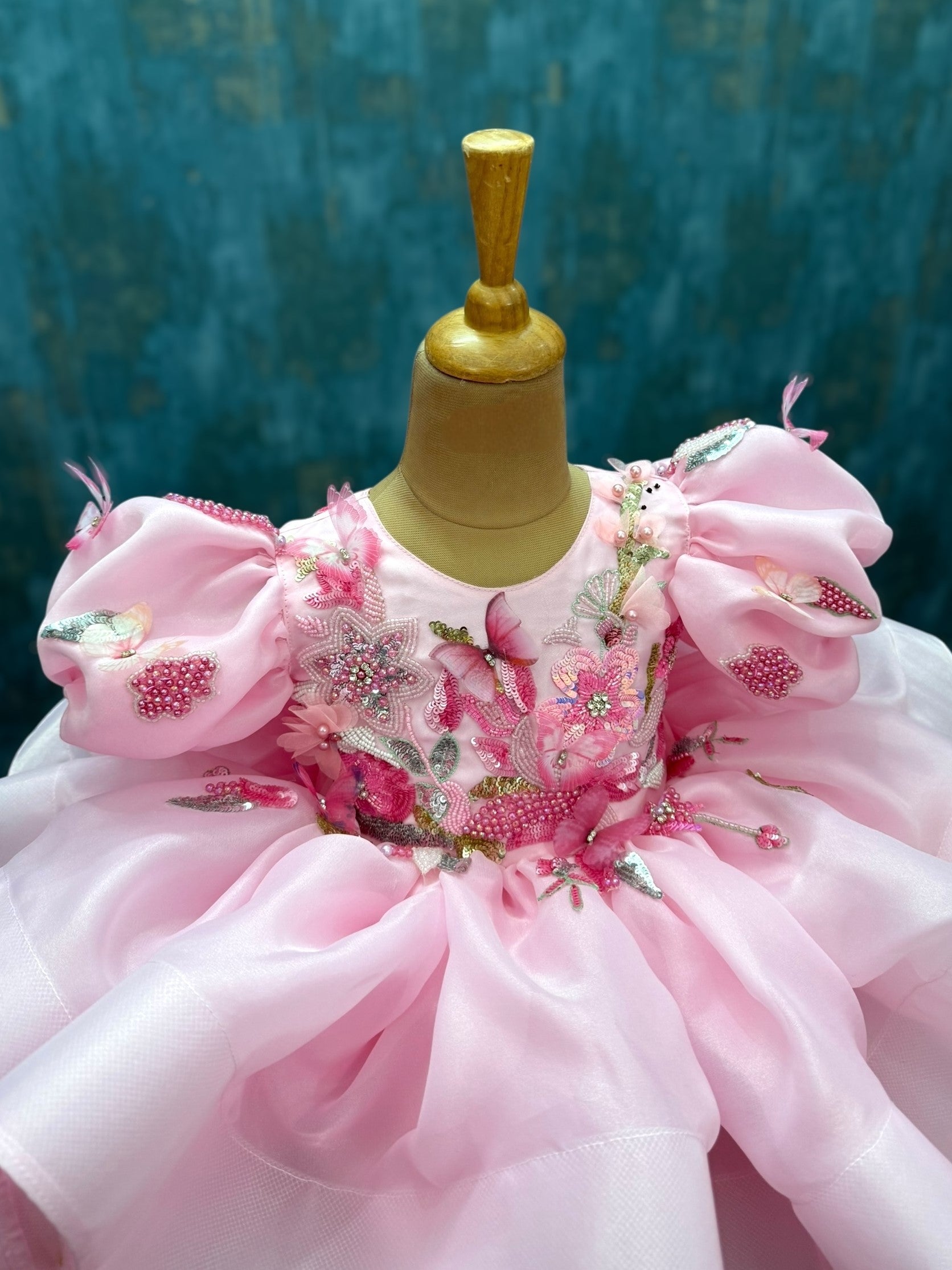 Fairy Blush Butterfly Kiss Princess Bloom Gown with intricate hand work