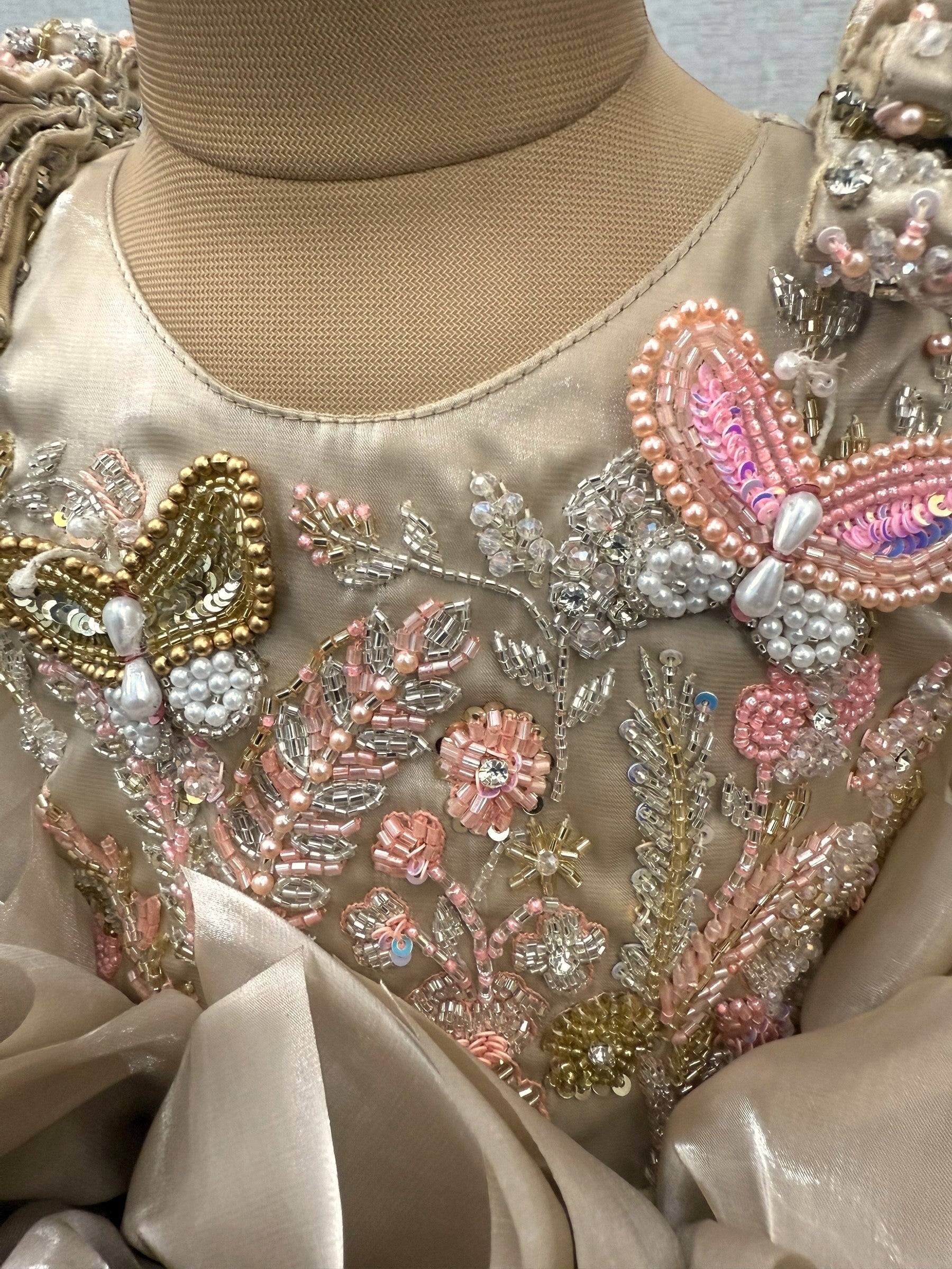 Bloom Golden Mirage Butterfly Ruffle Gown With Intricated Hand Work