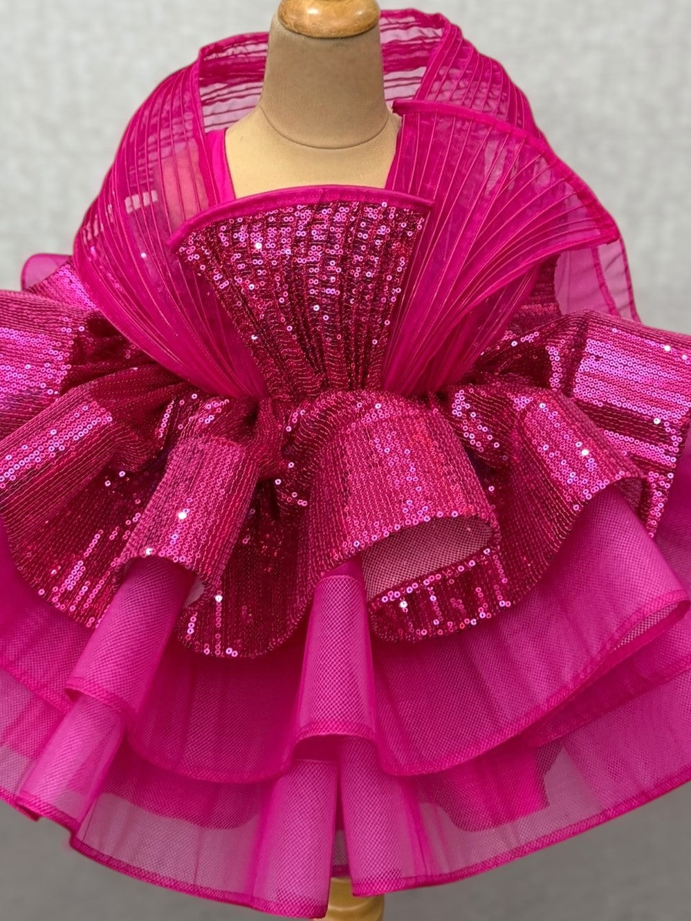 fuchsia pink SEQUIN LAYER GOWN WITH STRUCTURE TOP