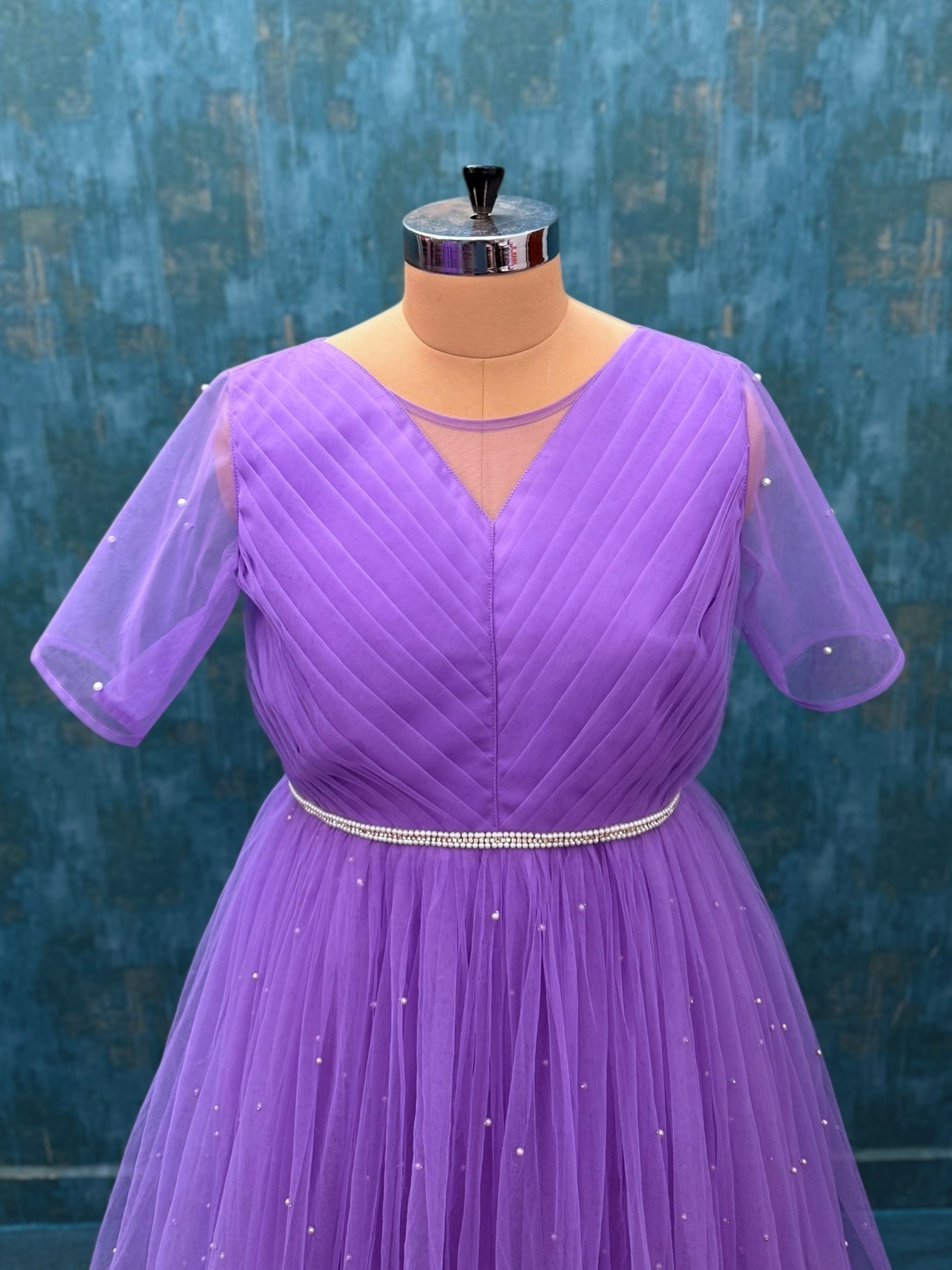 LAVENDER ROSALINA GOWN WITH DRAPPED BODICE
