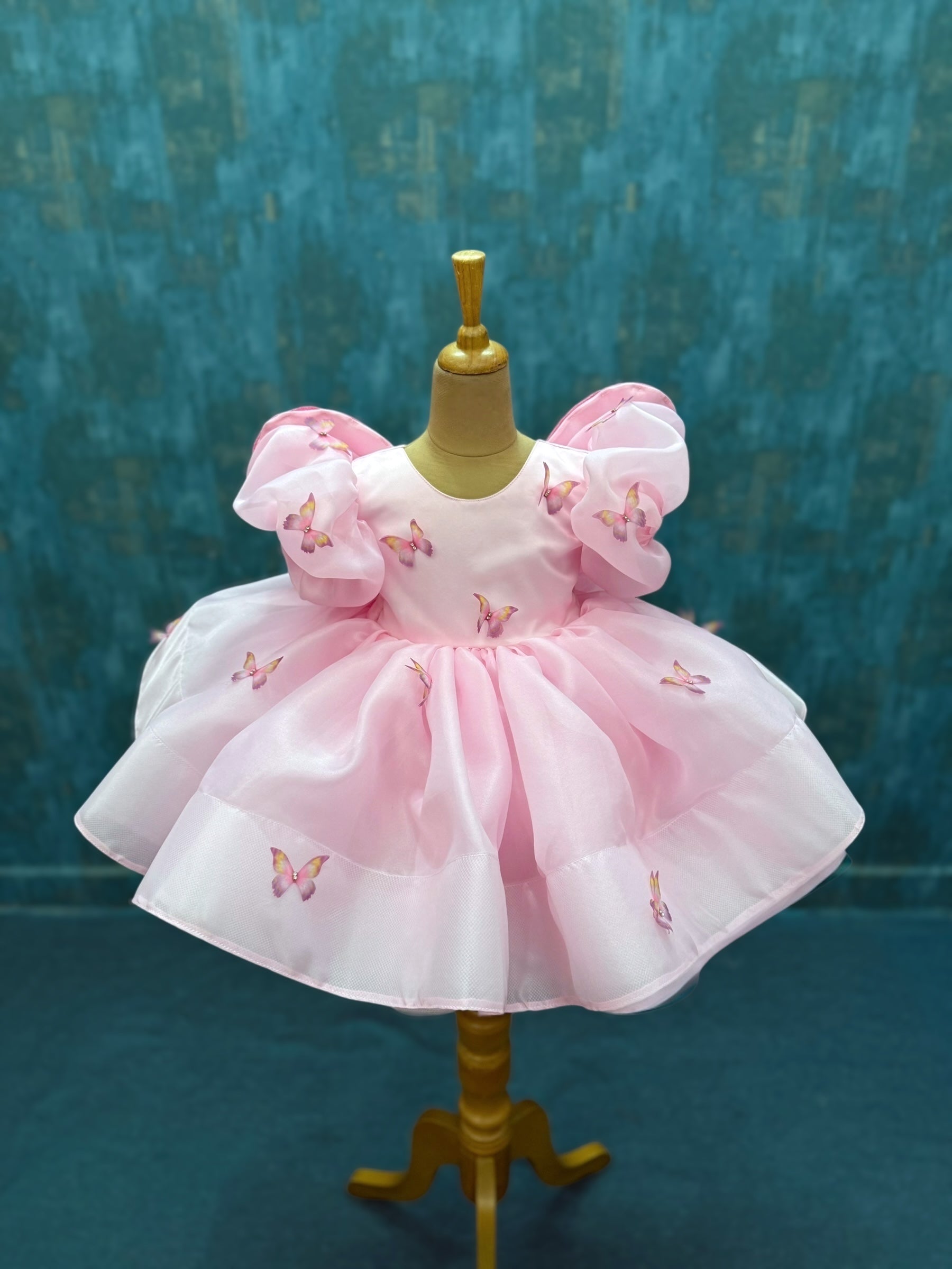 pink Butterfly organza Blossom Dress with embroidered back butterfly