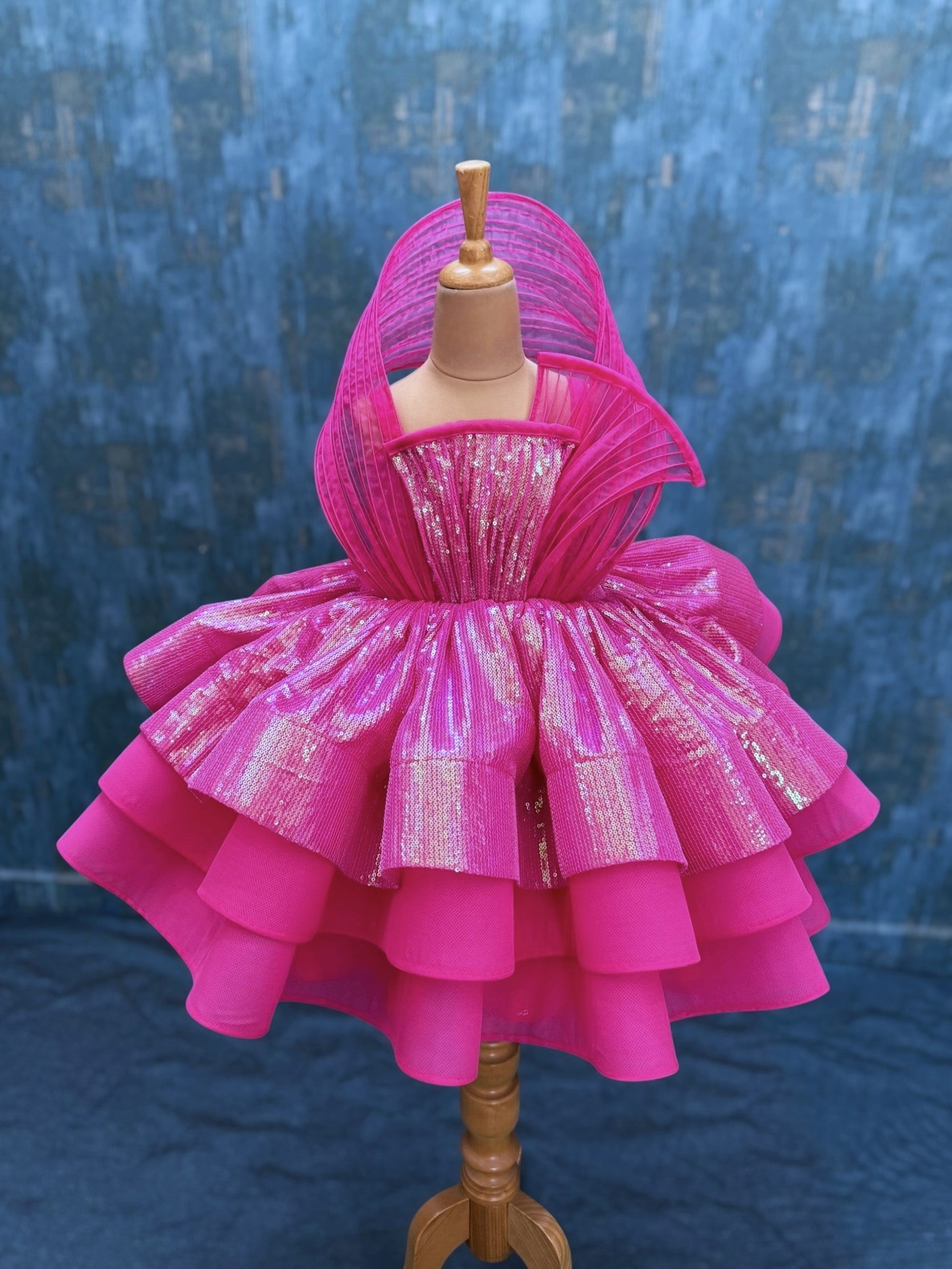 pink SEQUIN LAYER GOWN WITH STRUCTURE TOP