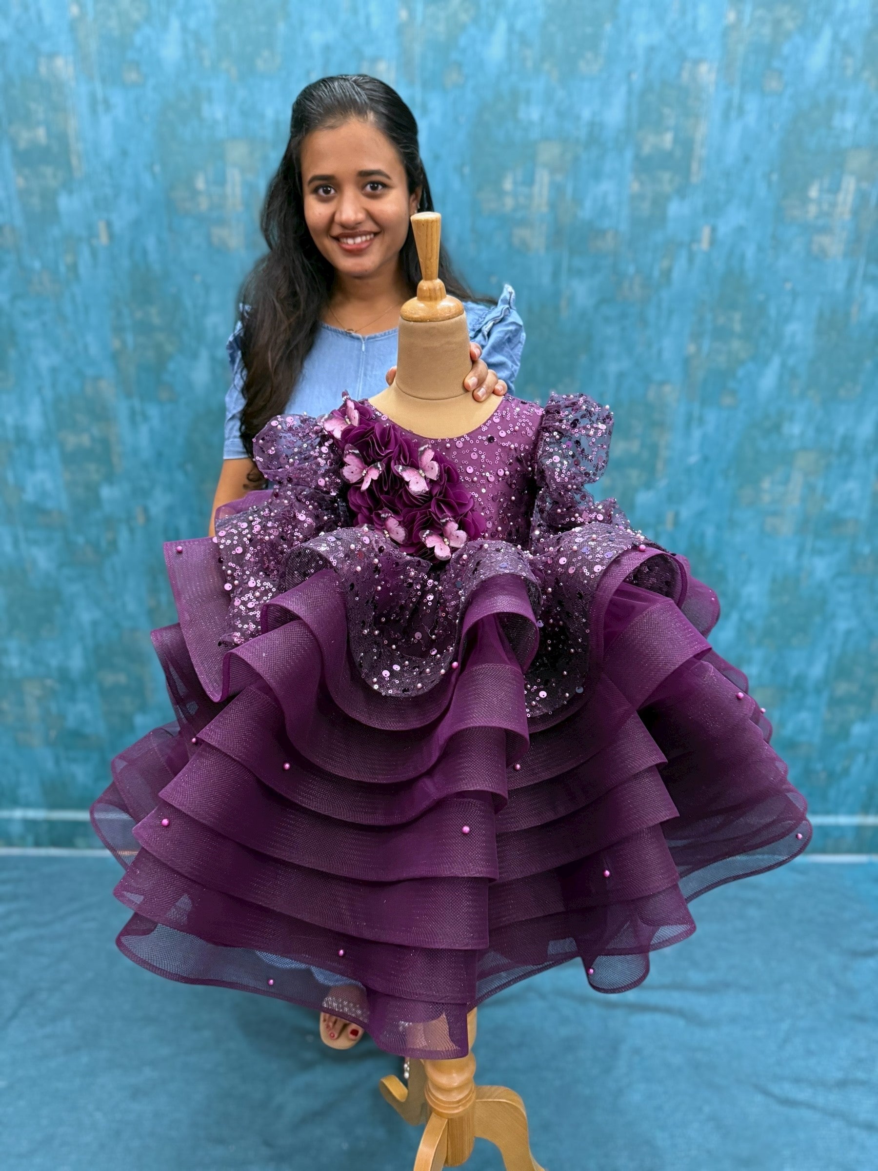 Lavish Plum sequence layer ball gown