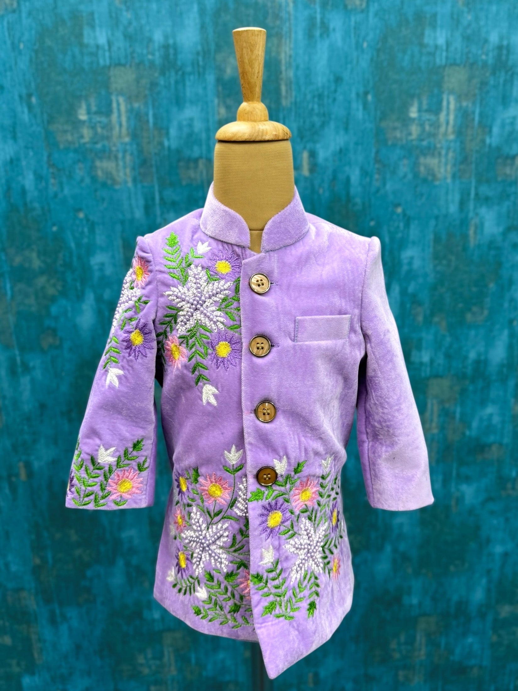 Handcrafted Floral Vine Embroidered Asymmetric Prince Sherwani