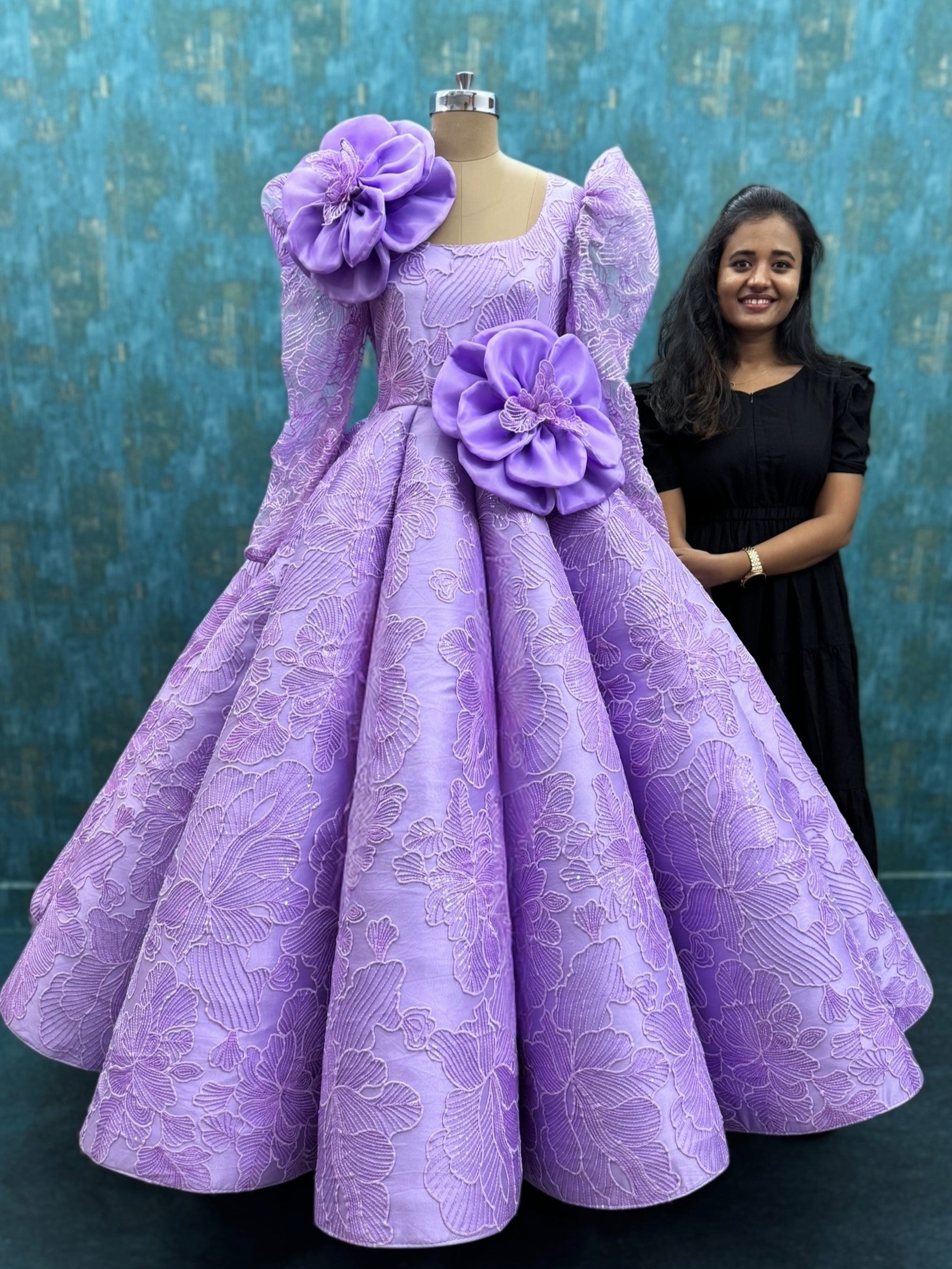 Lavender Crown Petal Symphony Handcrafted Floral Statement Ball Gown