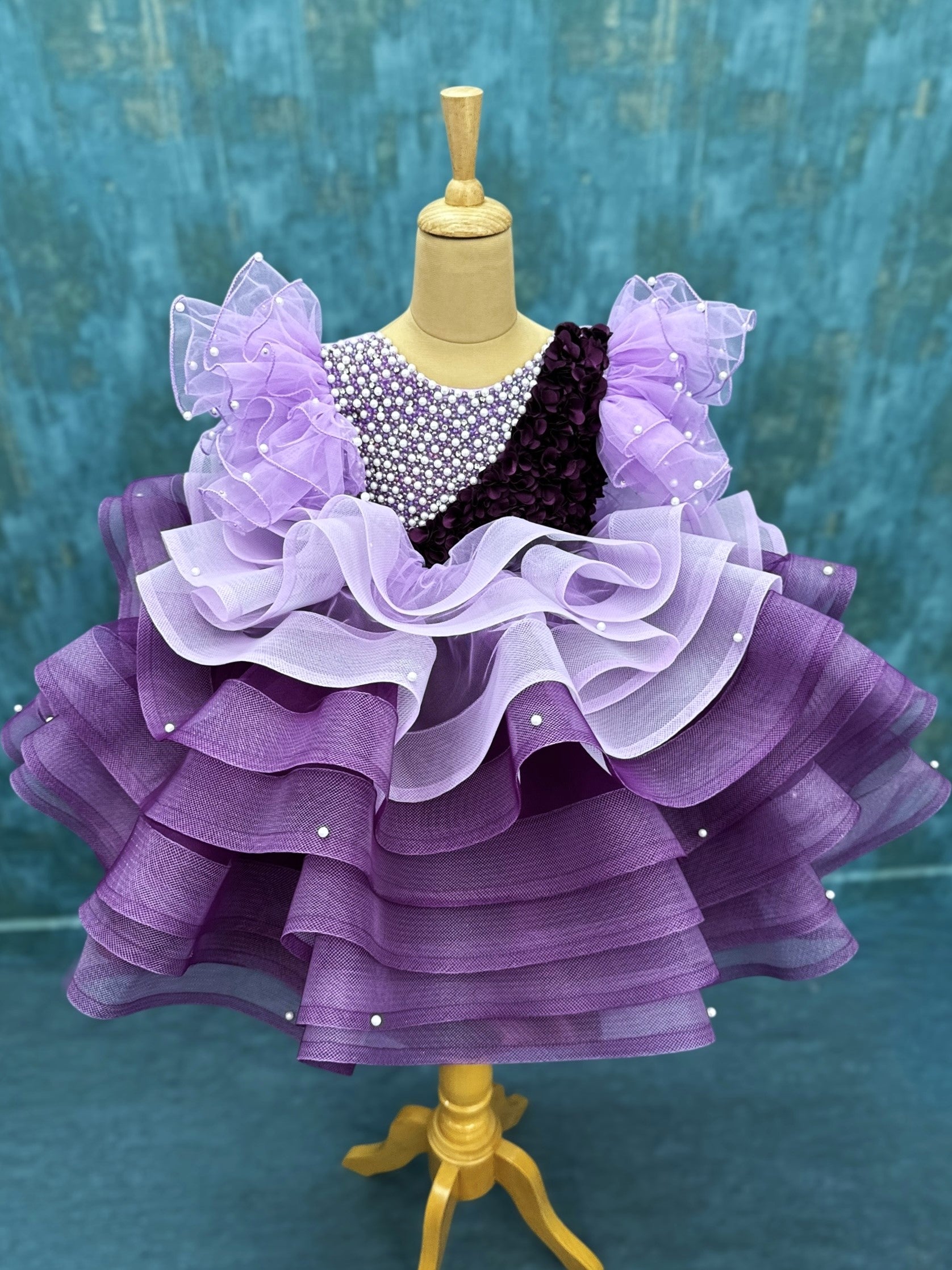 Lavender Moonlight Crystal Ruffle Princess Ball Gown