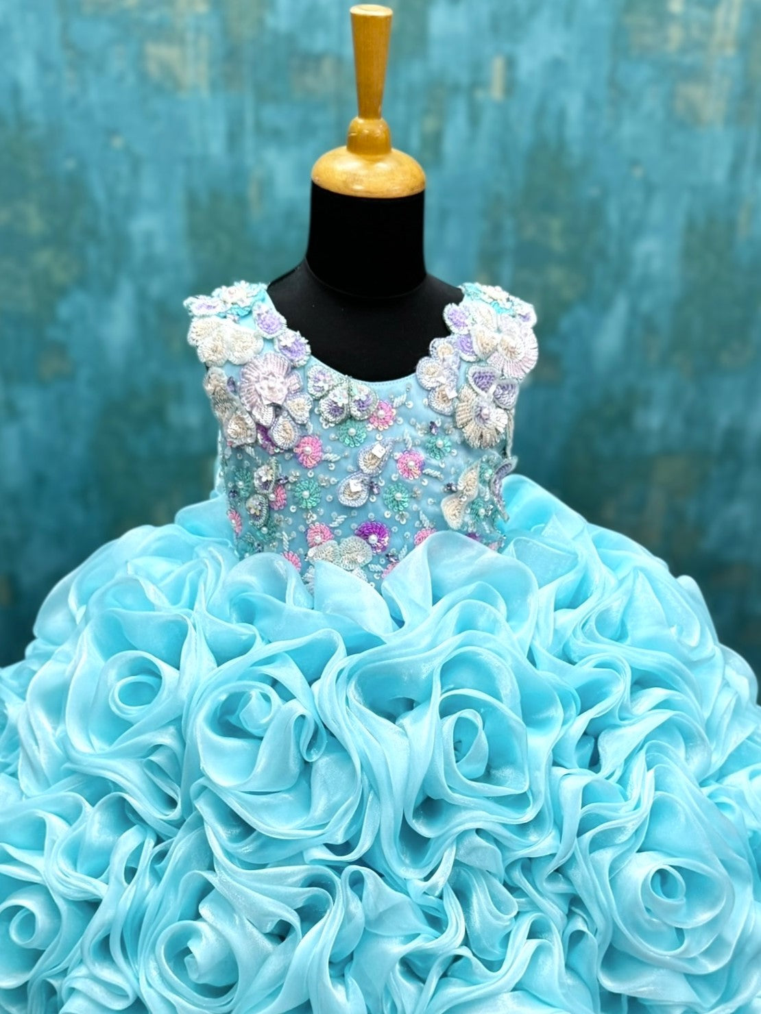 Aqua Rose Whisper Crystal Princess Ball Gown
