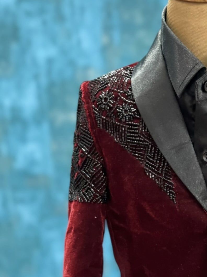 Burgundy Eclipse Hand-Beaded Prince Suit