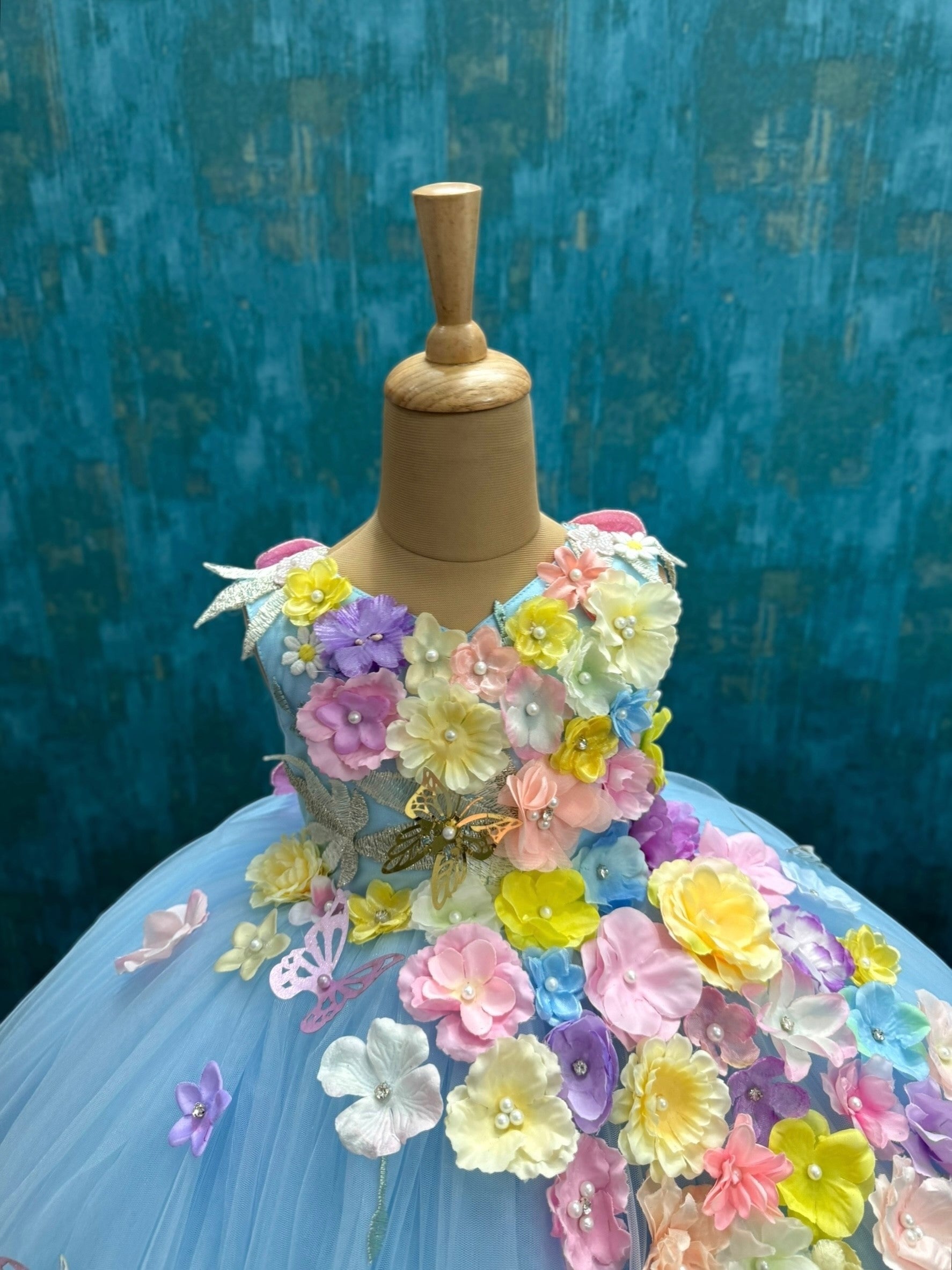 Blue 3D Ball Gown With Back Butterfly