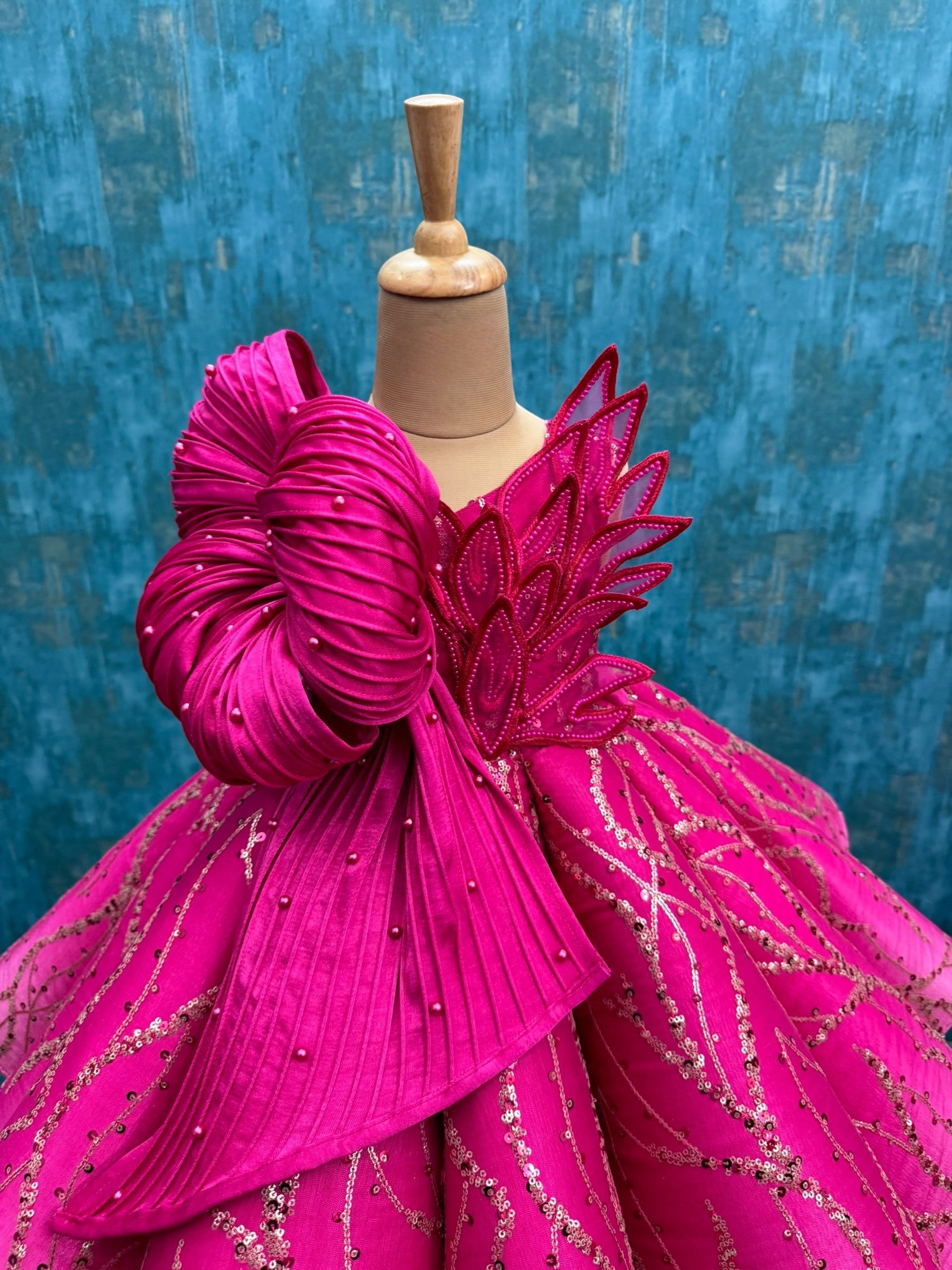 Theme Dress for Baby Girl Online, Girls Hot Pink Sequined Gown