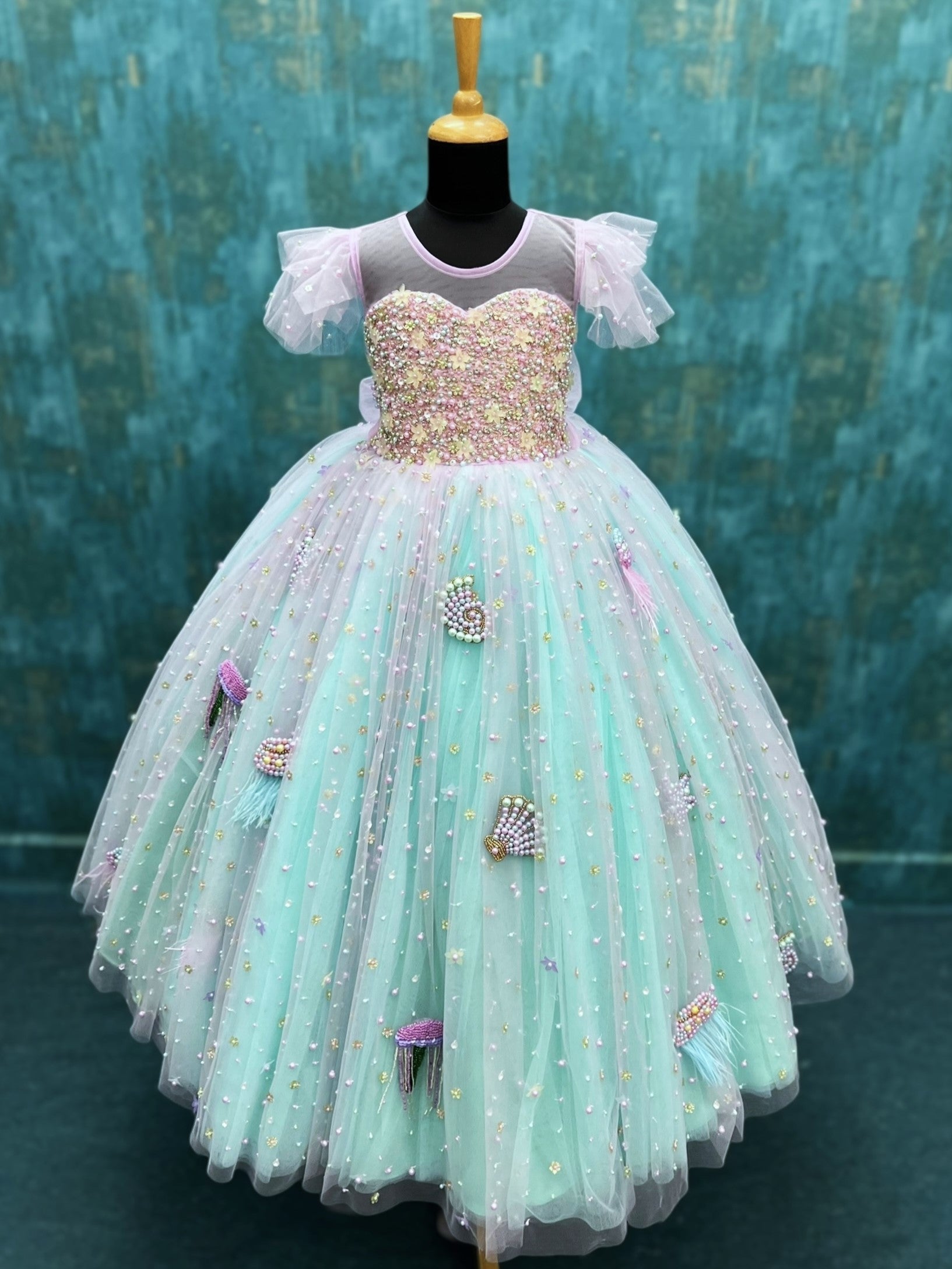 Designer Gown for Girl Online, Pastel Jellyfish Ombre Pageant Gown