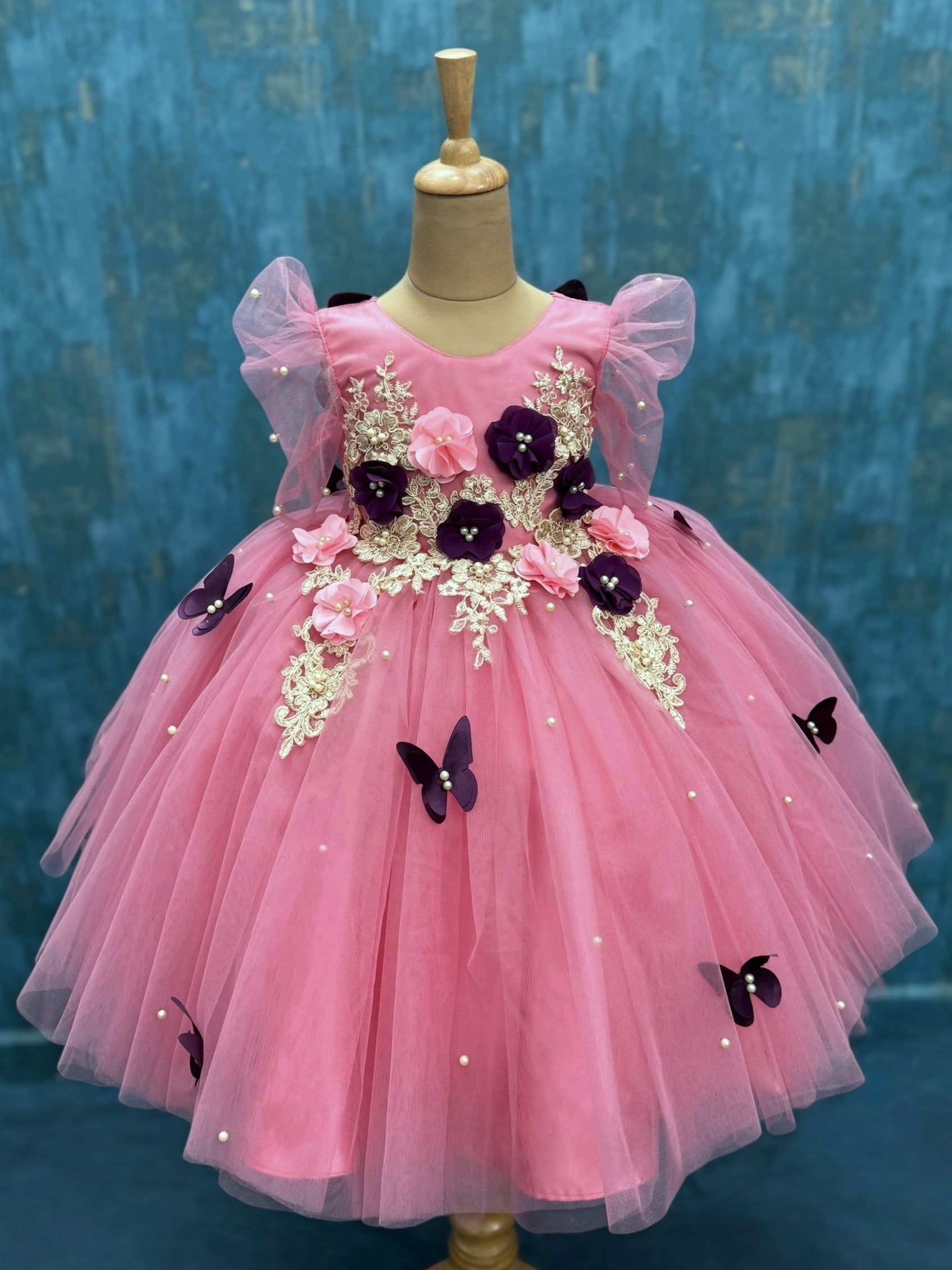 Peach Pink Haze Butterfly Garden Princess Dress
