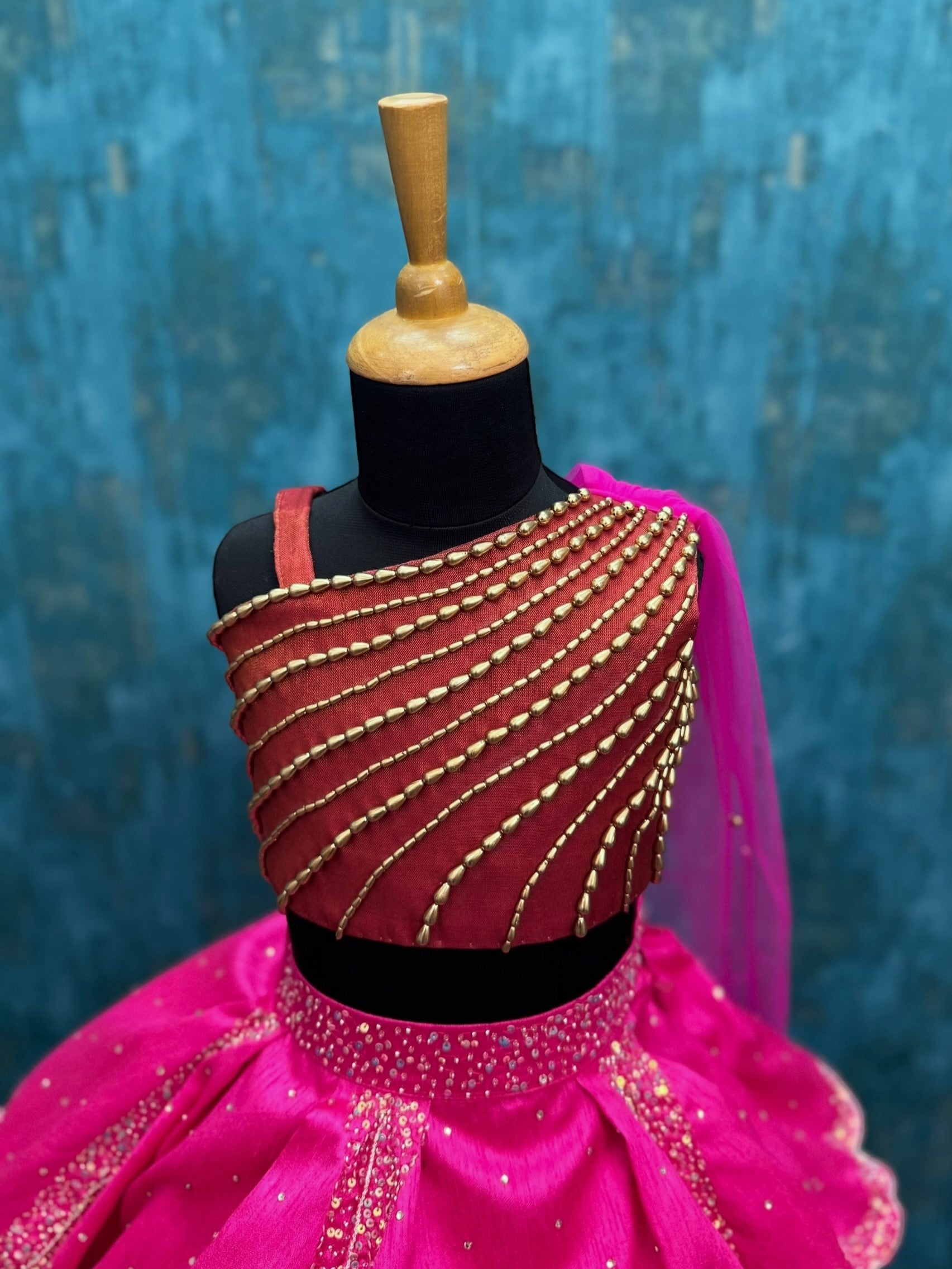 Rani Pink Royal Drape Princess Lehenga With Attached Dupatta