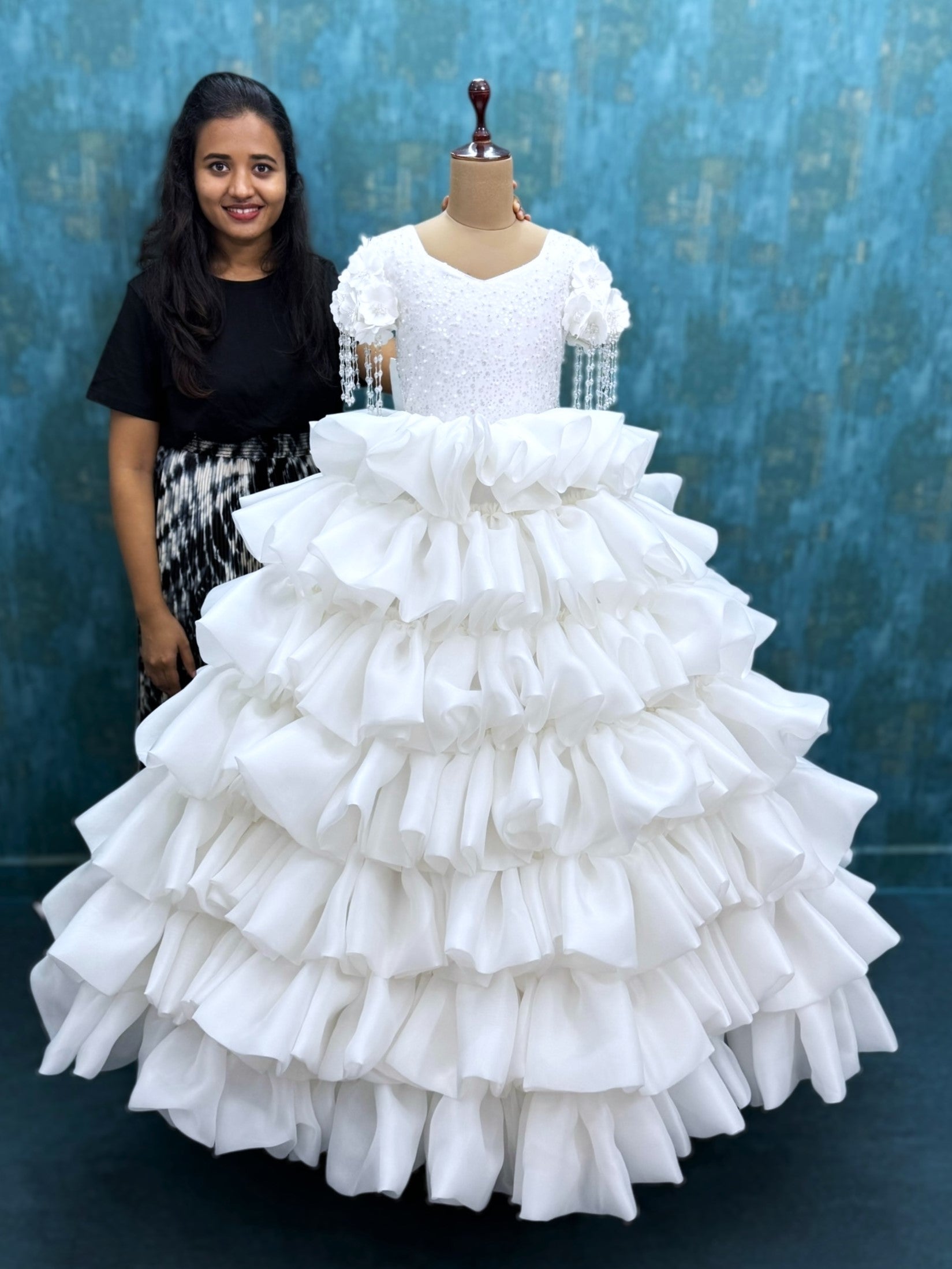 Snow Angel Pearl-Encrusted Princess Celebration Full Length Gown