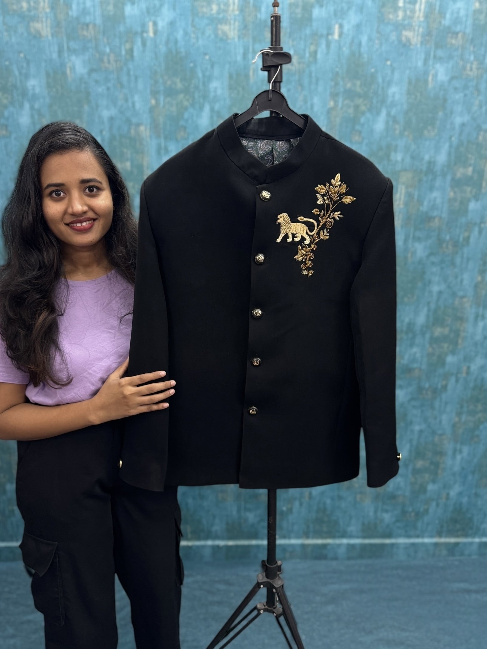 Imperial Reign Black Golden Lion Emblem Couture Blazer