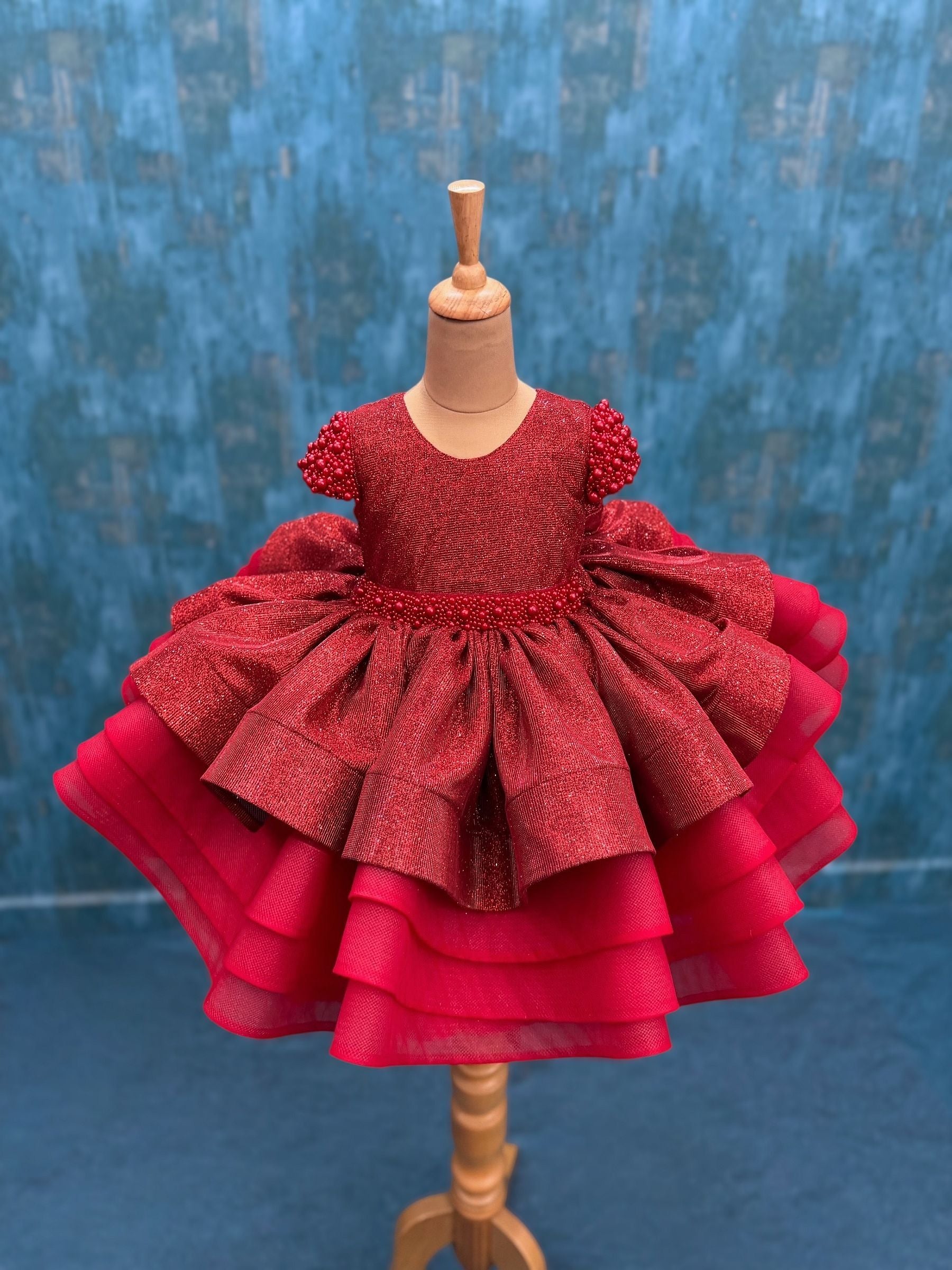 Crimson Ruby Bloom 3D Princess Gown