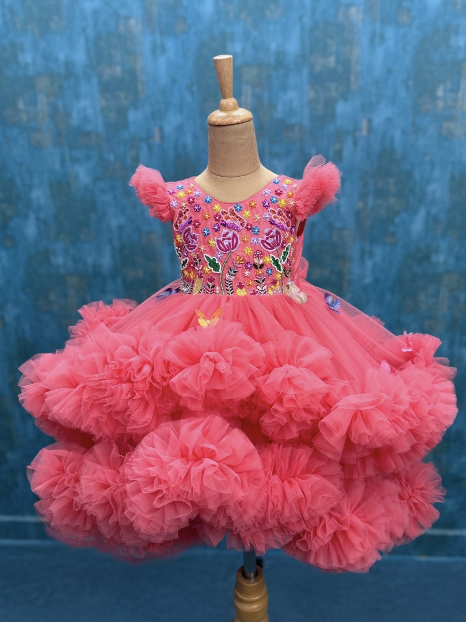Blush Petal Butterfly Garden High Low Princess Gown