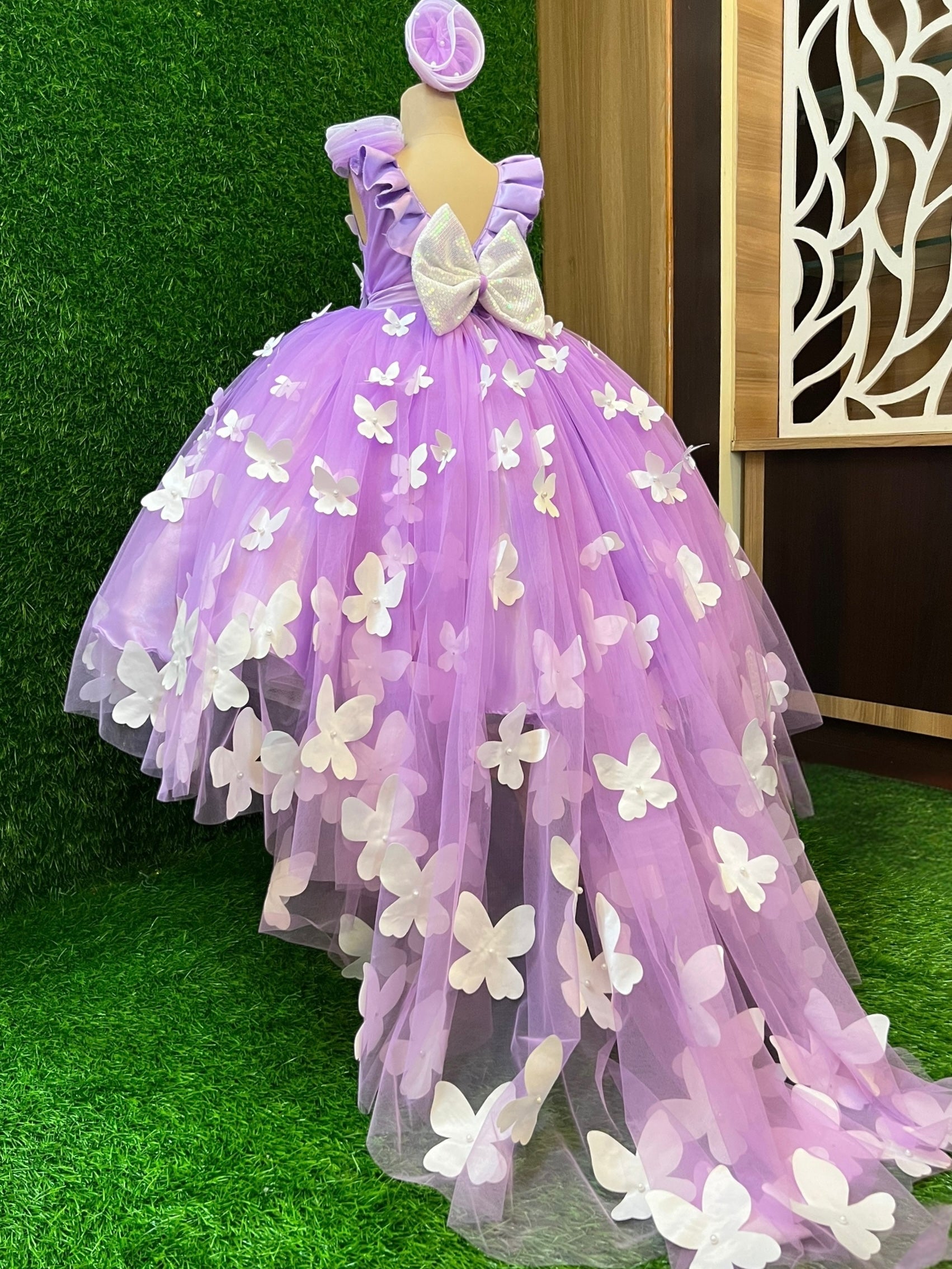 Lavender Fairy Wing Pearl Blossom Princess Dress With Long Tail