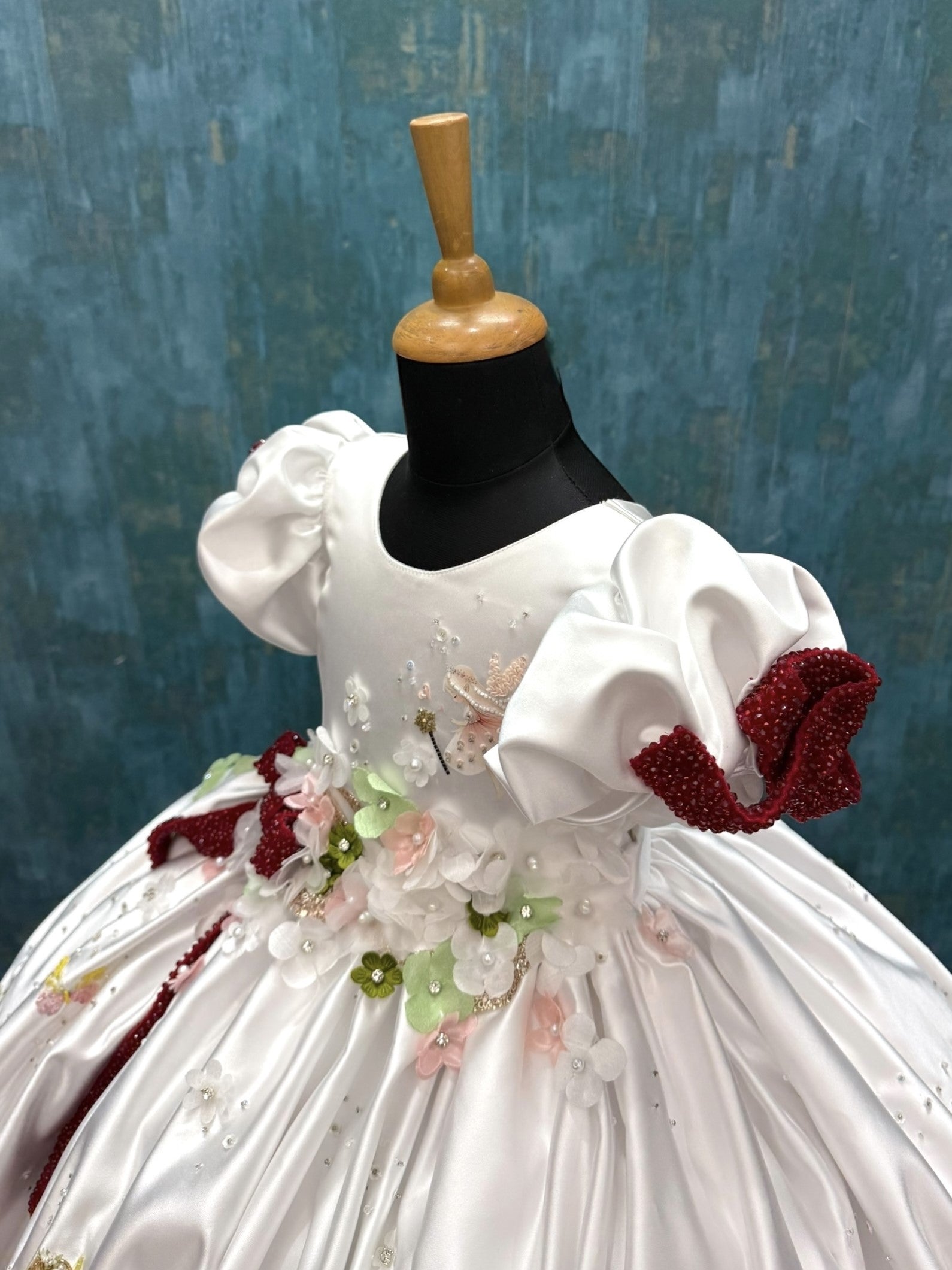 Ball gown for girls Online, White Satin Gown for Girls