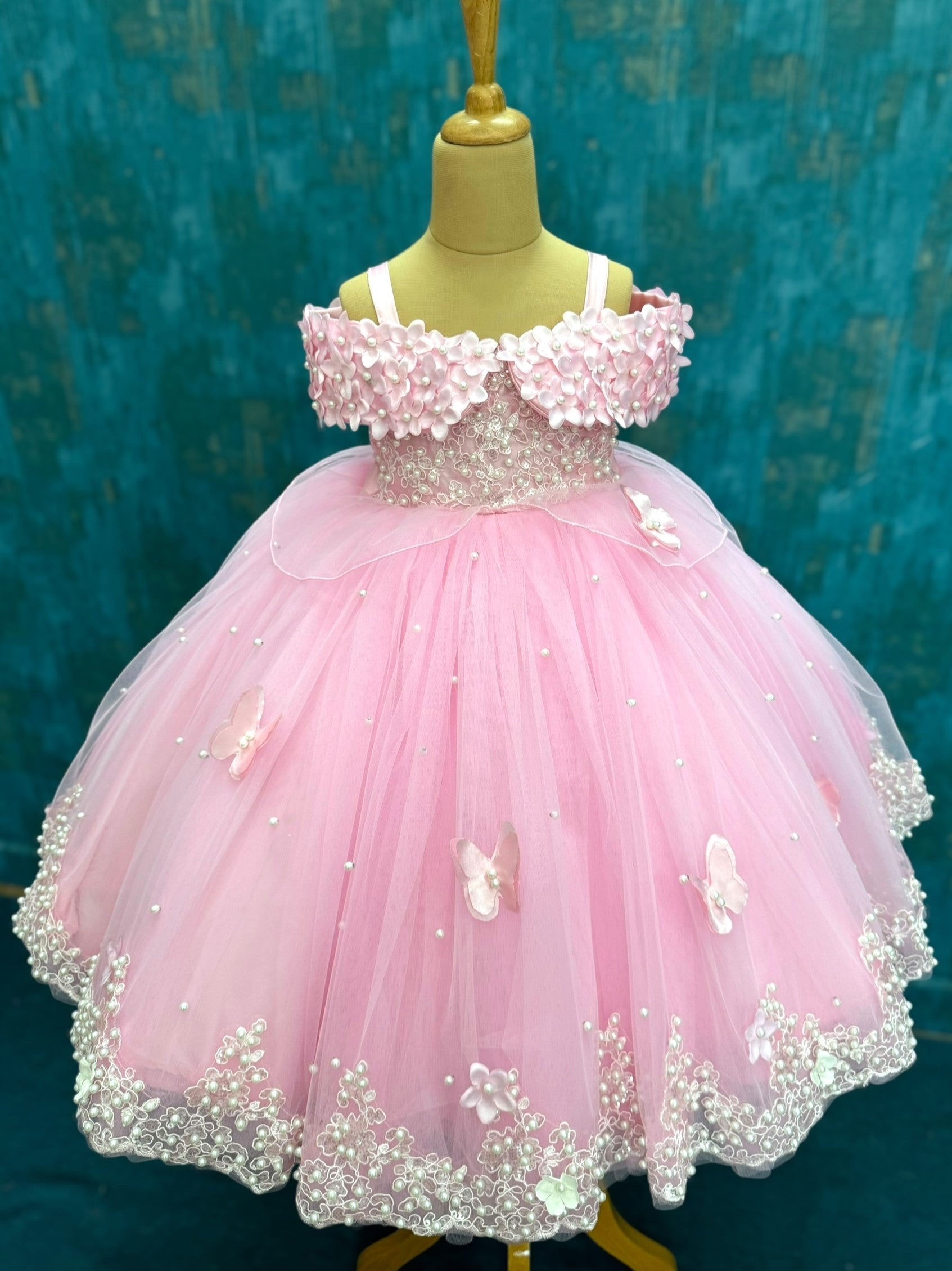 Pink Lace And Pearl Ball Gown