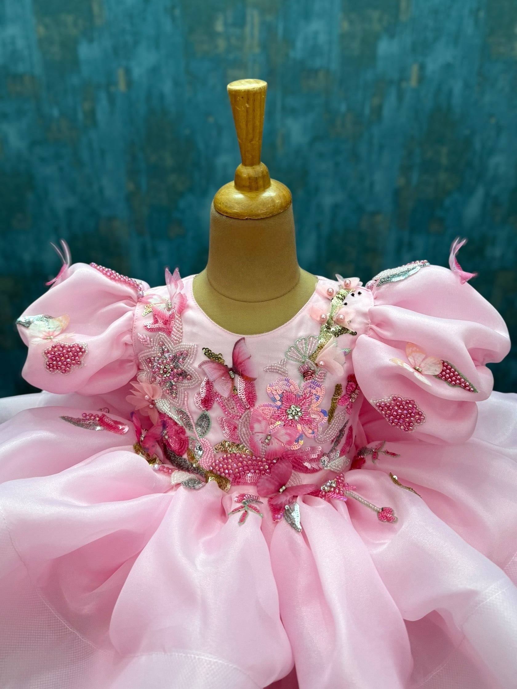 Fairy Blush Butterfly Kiss Princess Bloom Gown with intricate hand work