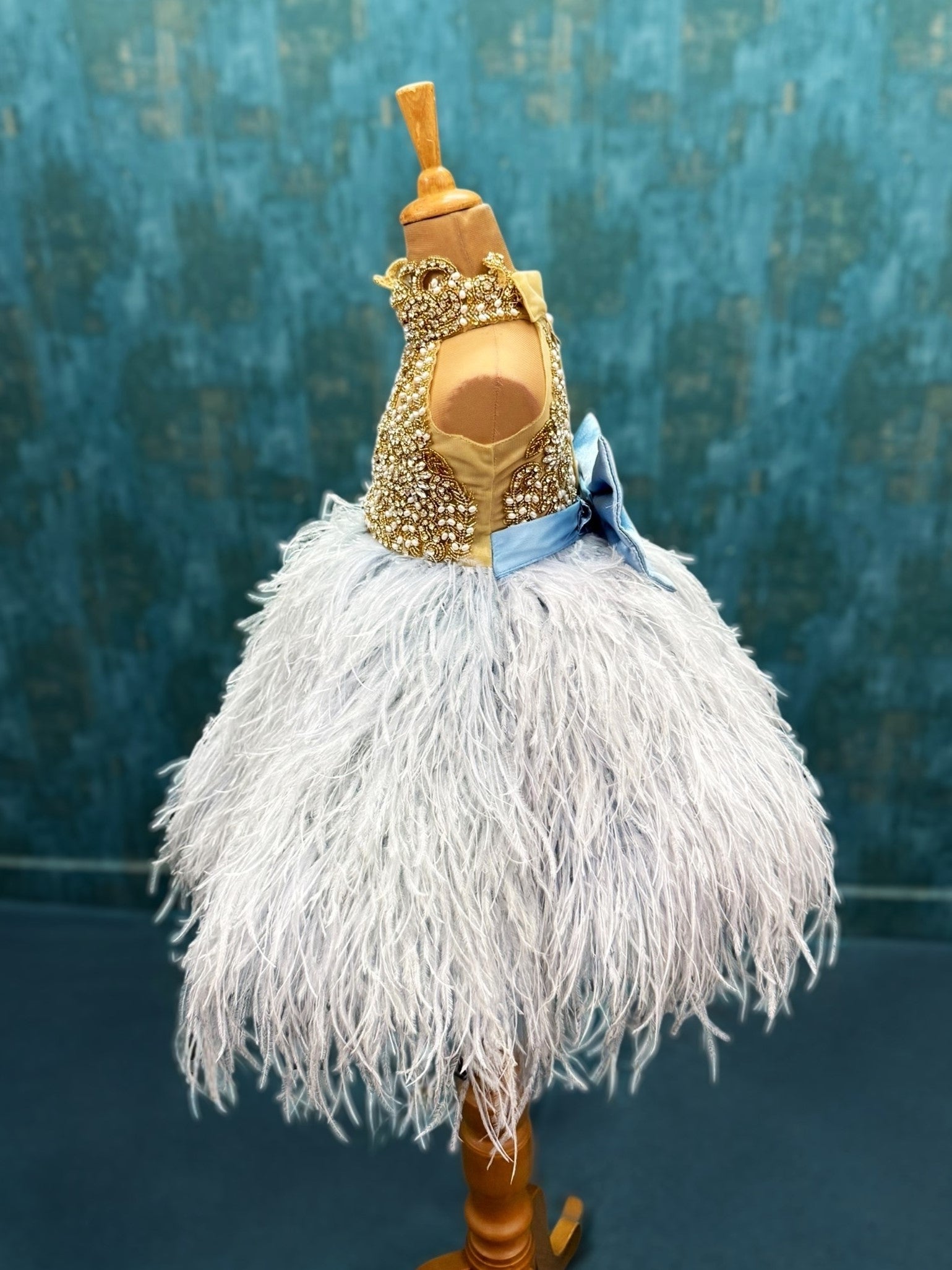 Ostrich Feather Gown With Heavy Hand Work Detailing