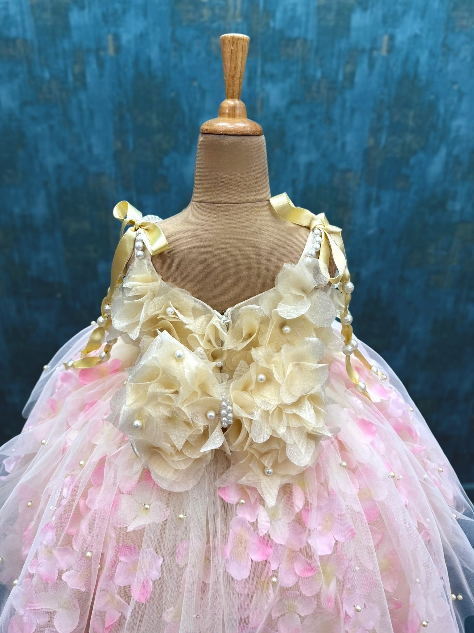 Buttercream high low Bloom Dress with 3d flowers
