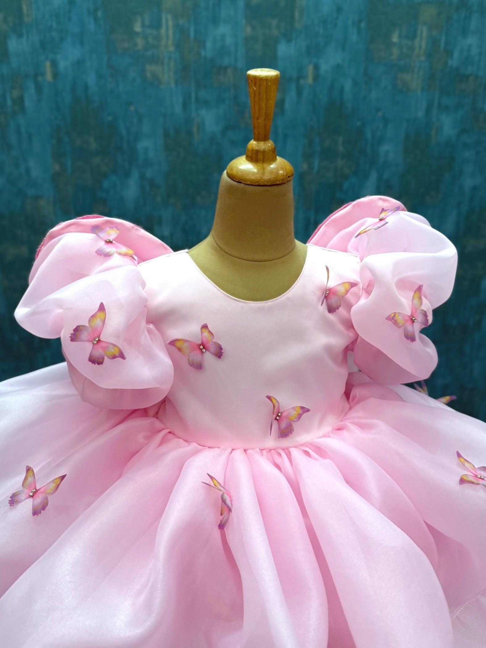 pink Butterfly organza Blossom Dress with embroidered back butterfly