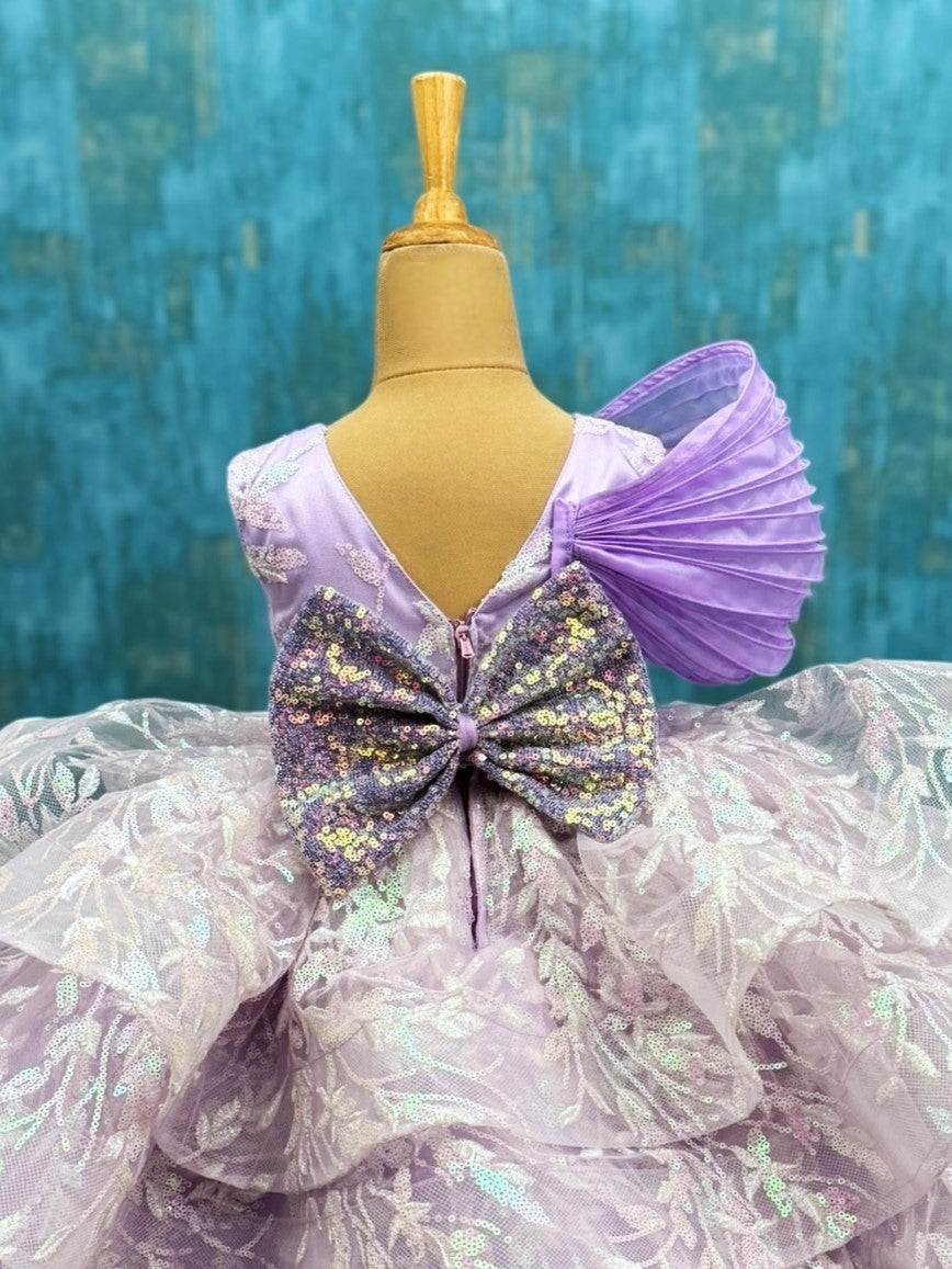 lavender Orchid Ruffle layer Dress with organza swirl top