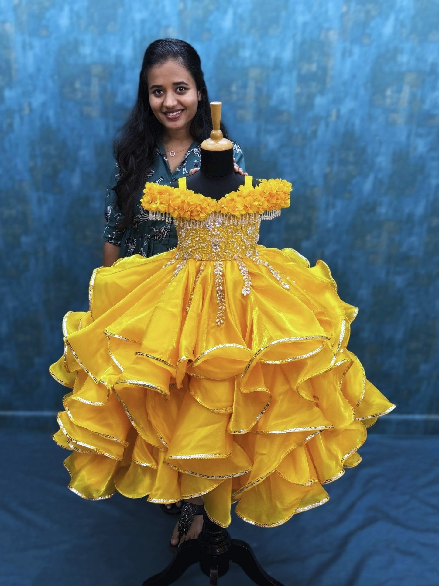 golden yellow Layer Jimmychu Sequence Ball Gown with intricate hand work