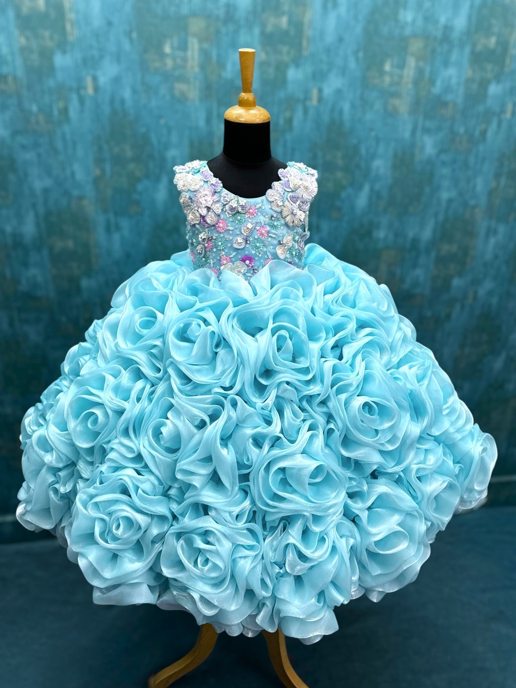 Aqua Rose Whisper Crystal Princess Ball Gown