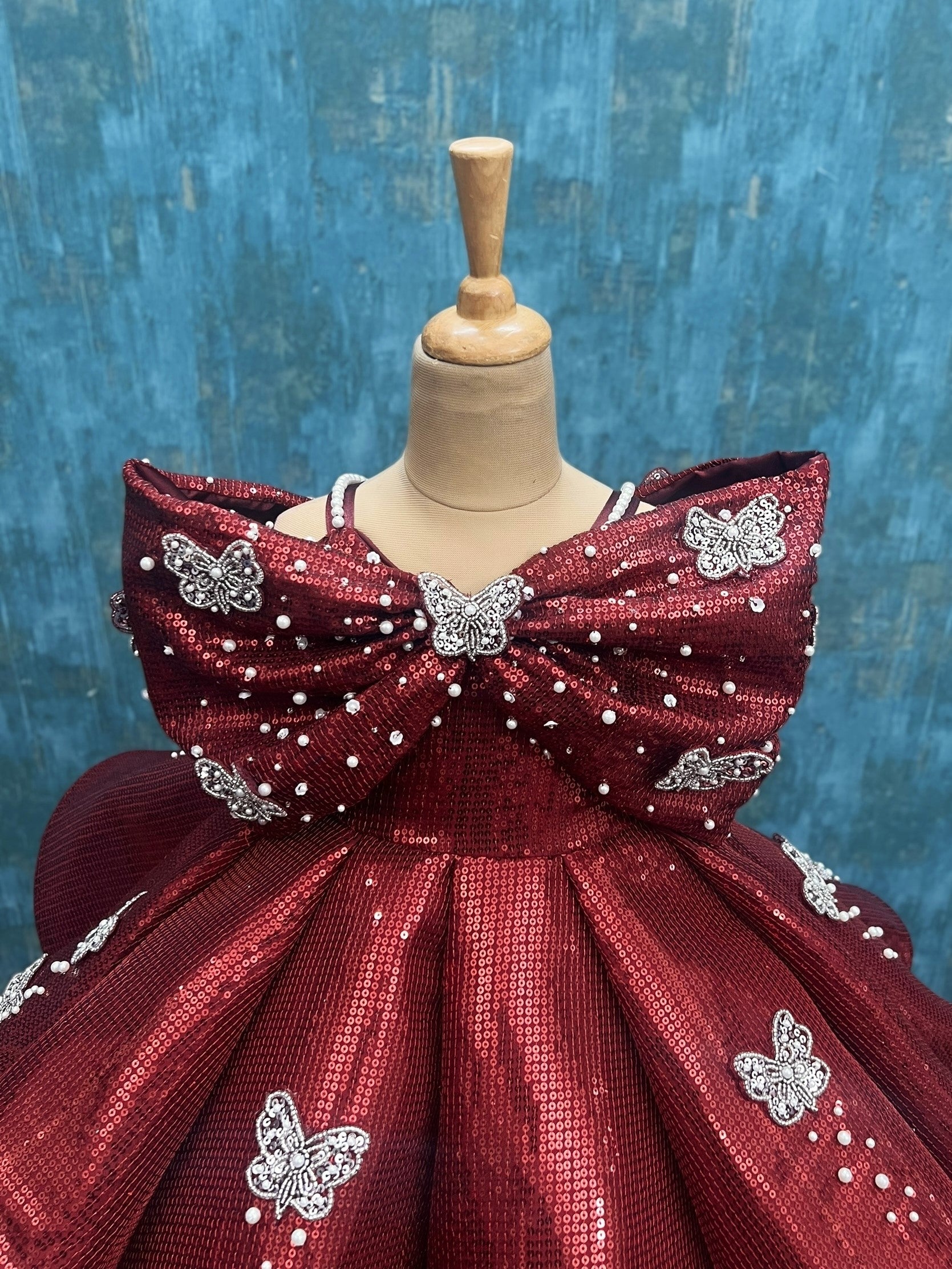 Crimson Papillon Royale Sequin Bow Couture Celebration Gown