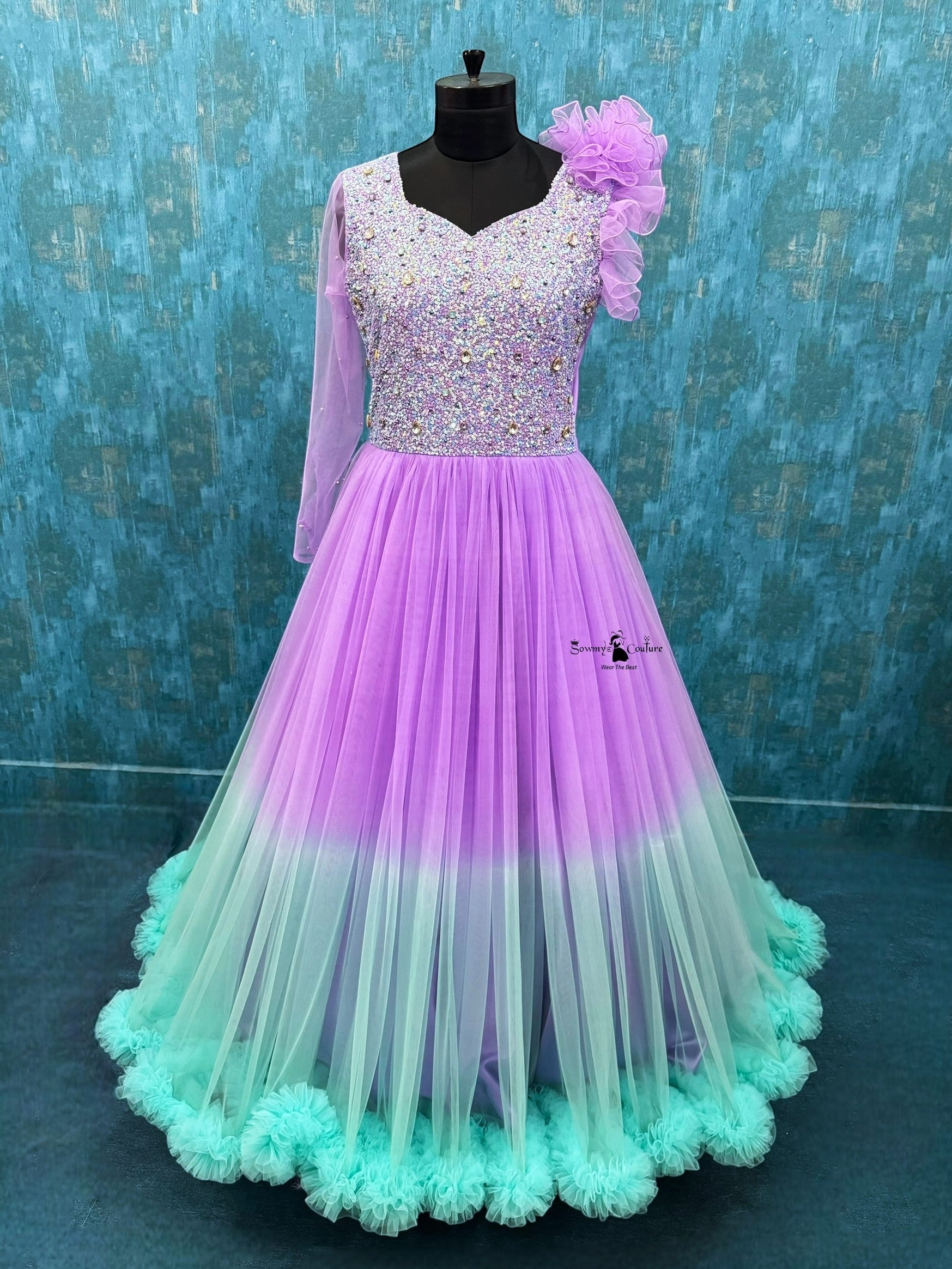 Lilac Moonbeam Mint Cloud Crystal Bodice Princess Gown