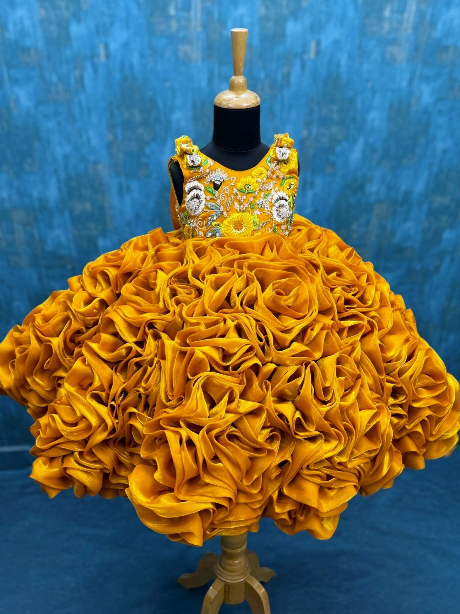 Designer Gown for Girl Online, Yellow Birthday Gown