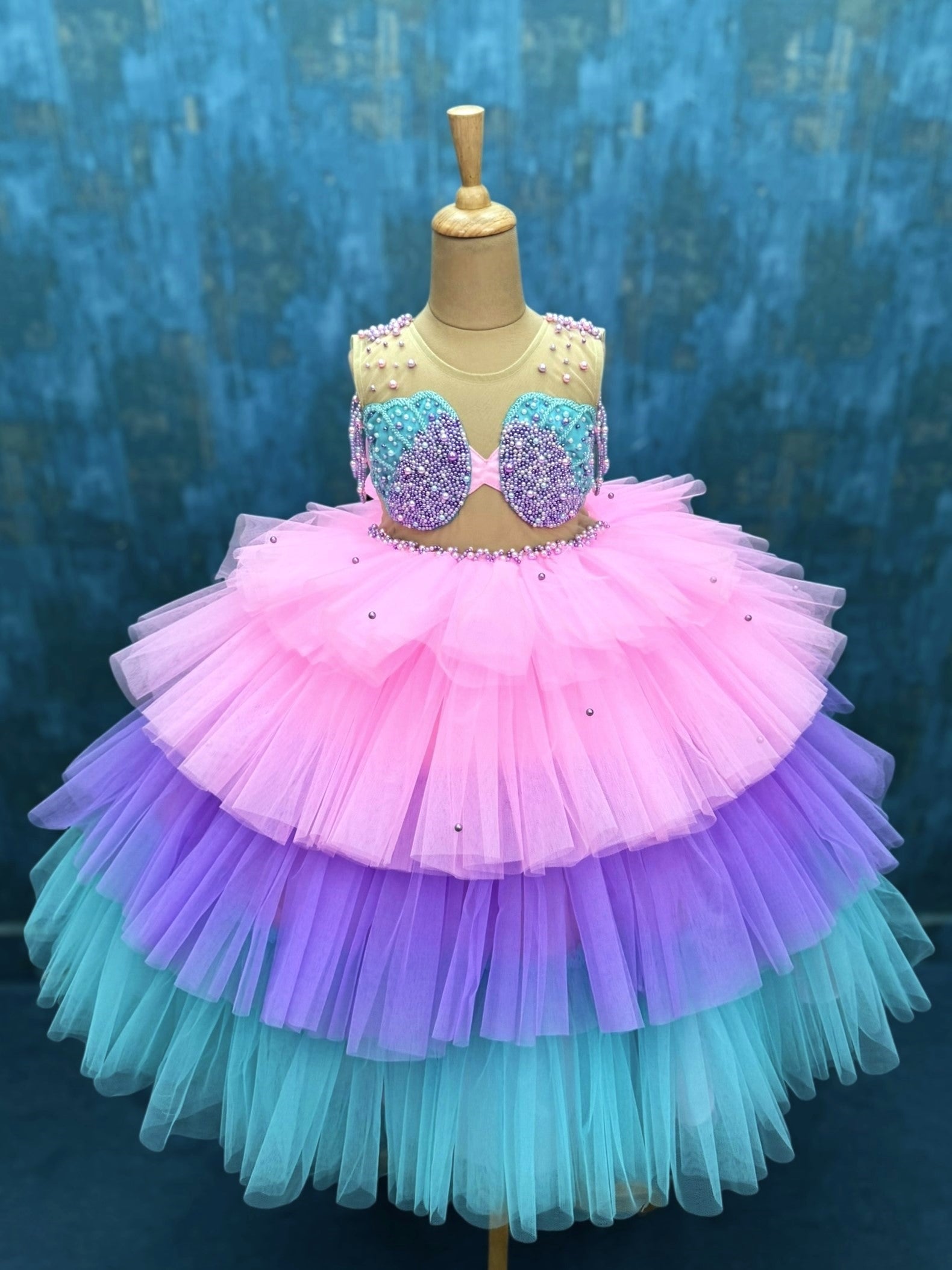 Girls Party Wear Online, Mermaid Dreams Tiered Tulle Ball Gown