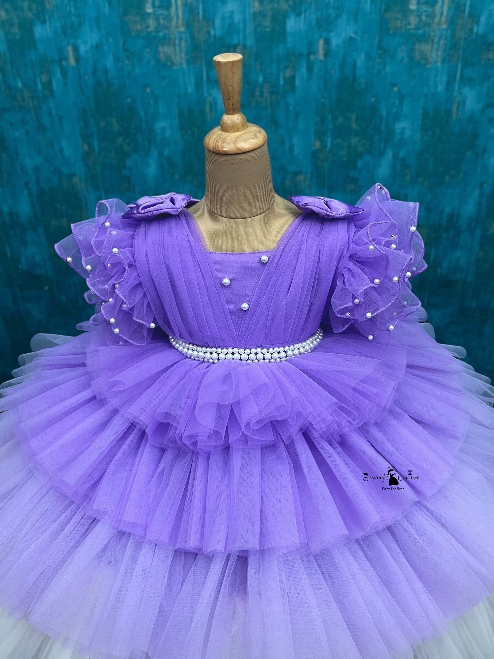 Lavender Pearl-Belted Cloud Tulle Fantasy Dress