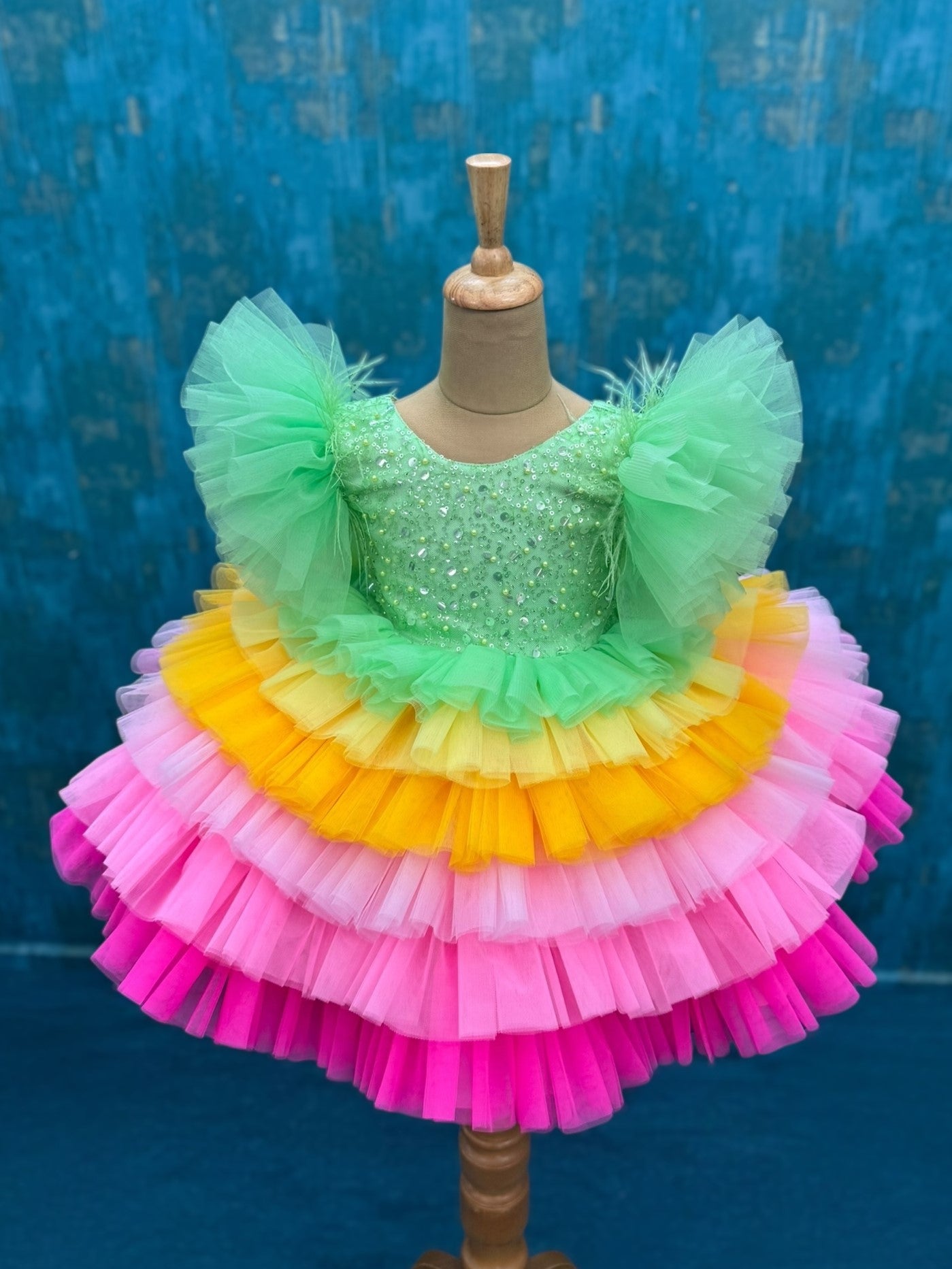 Rainbow Candy Cascade Fairy Ruffle Princess Celebration Dress