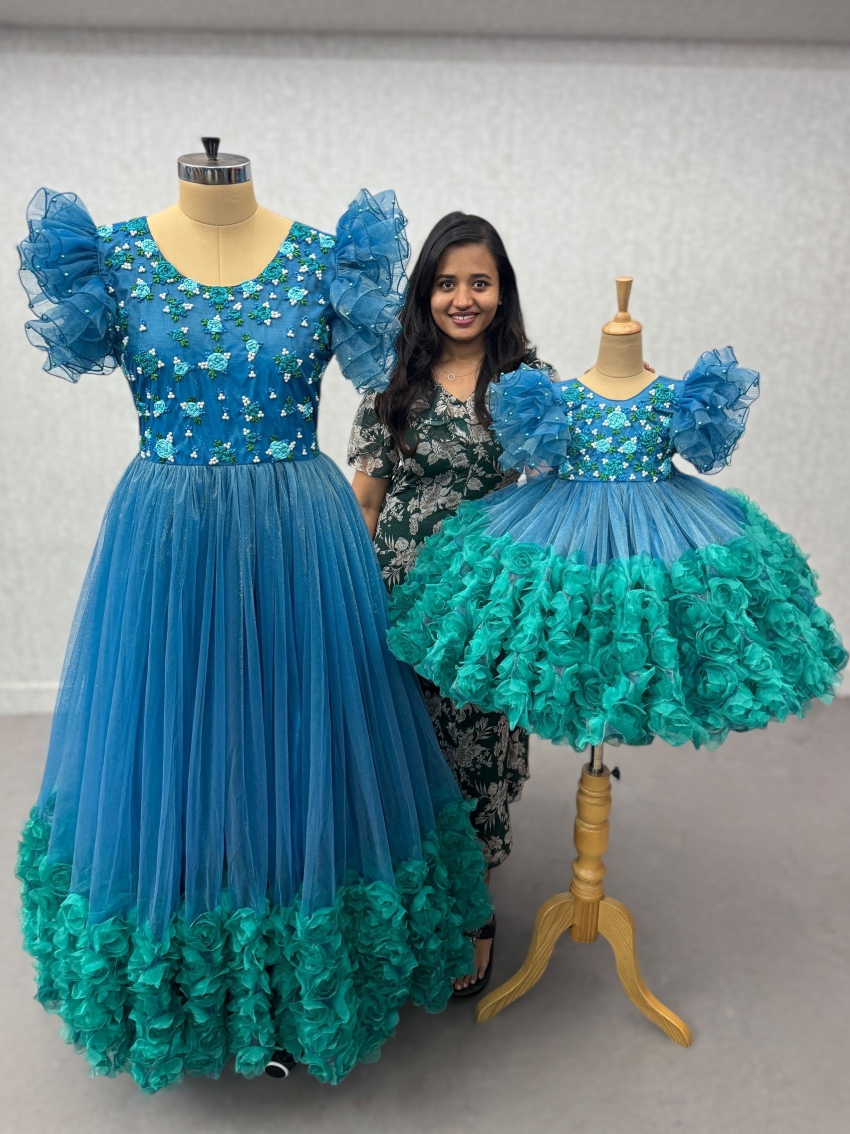 Shop Mother Daughter Dresses Online, Peacock Blossom Party Dress Duo