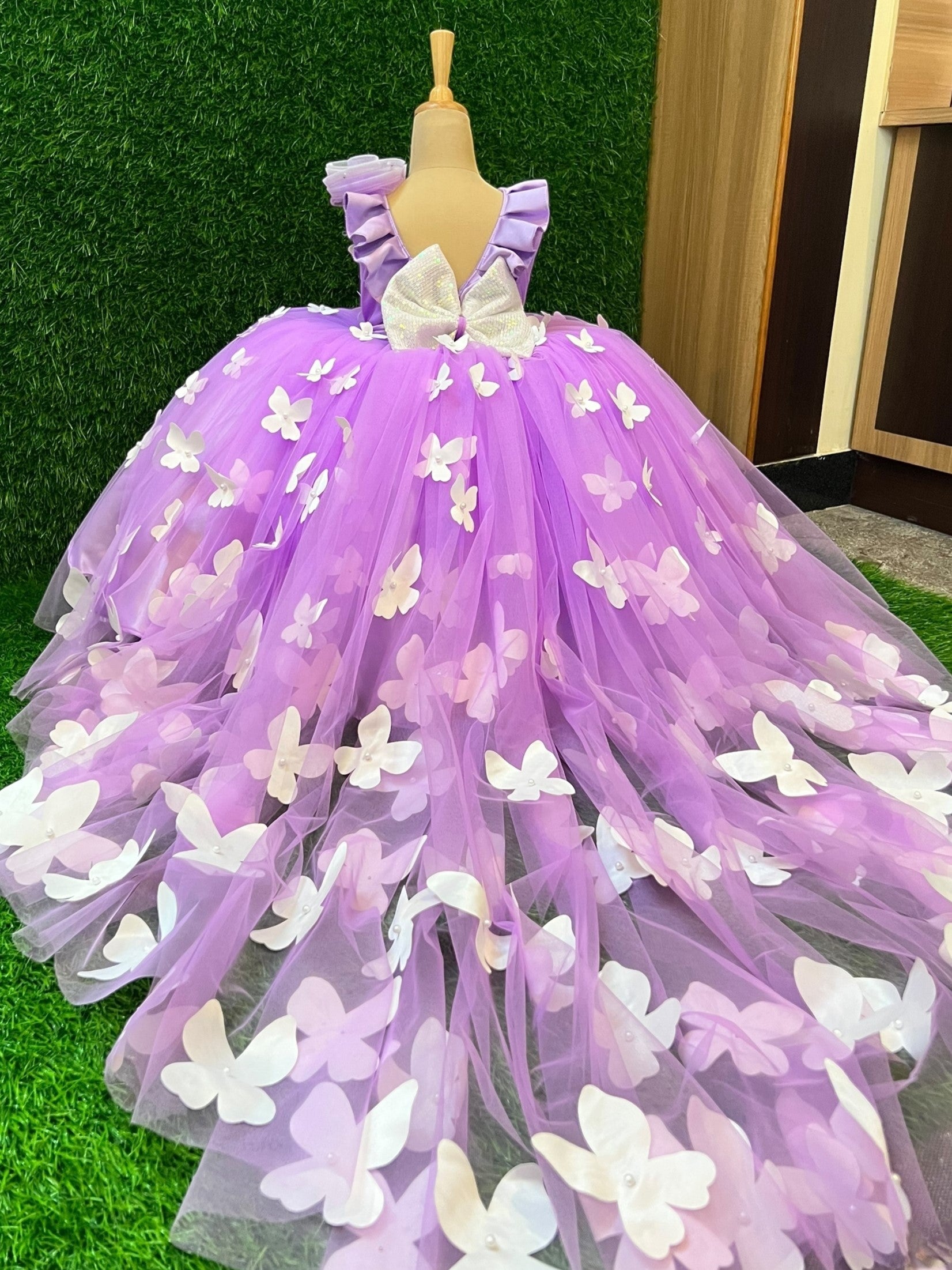 Lavender Fairy Wing Pearl Blossom Princess Dress With Long Tail