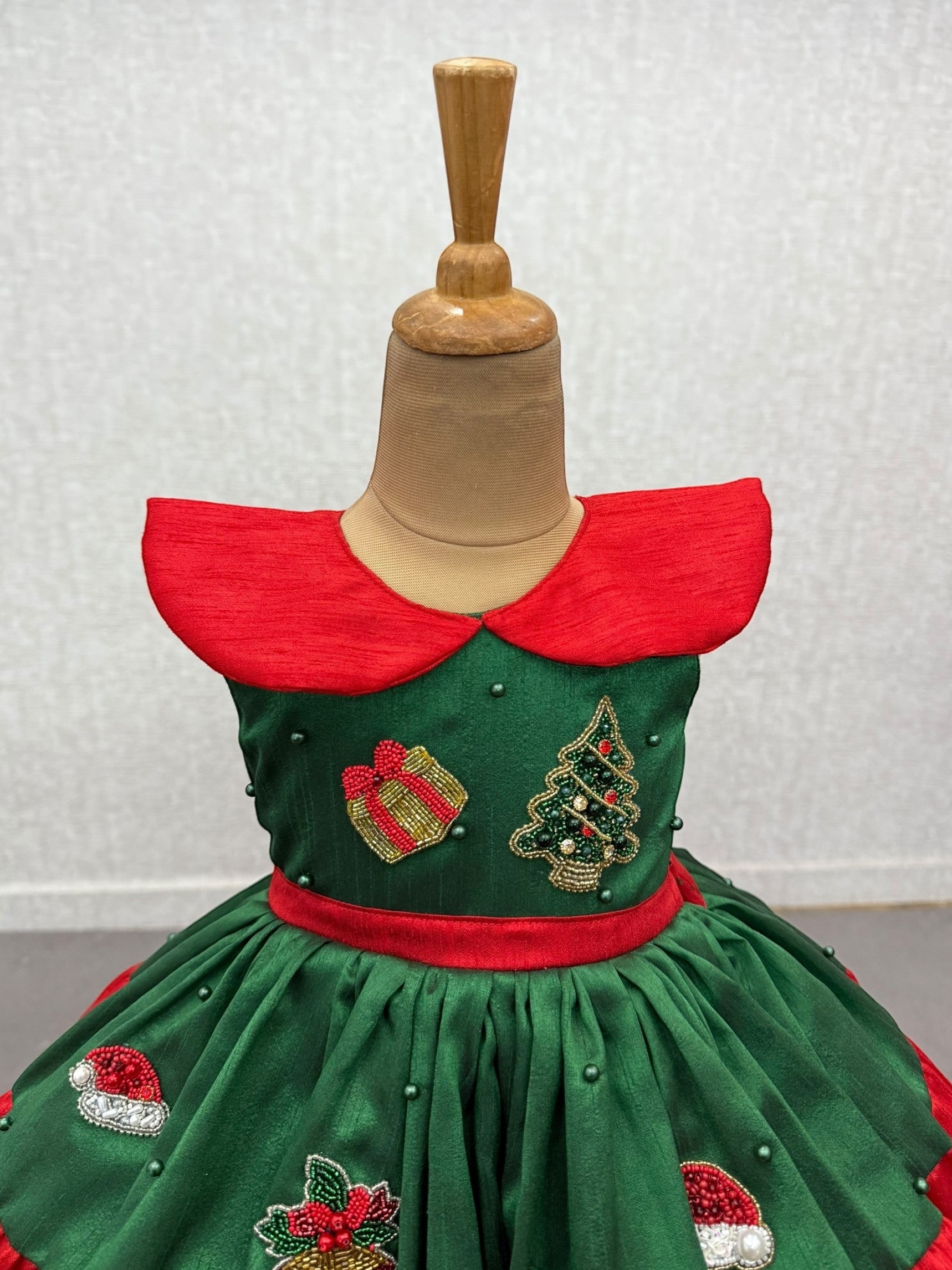 Girls Party Wear Online, Festive Green and Red Christmas Party Dress for Girls
