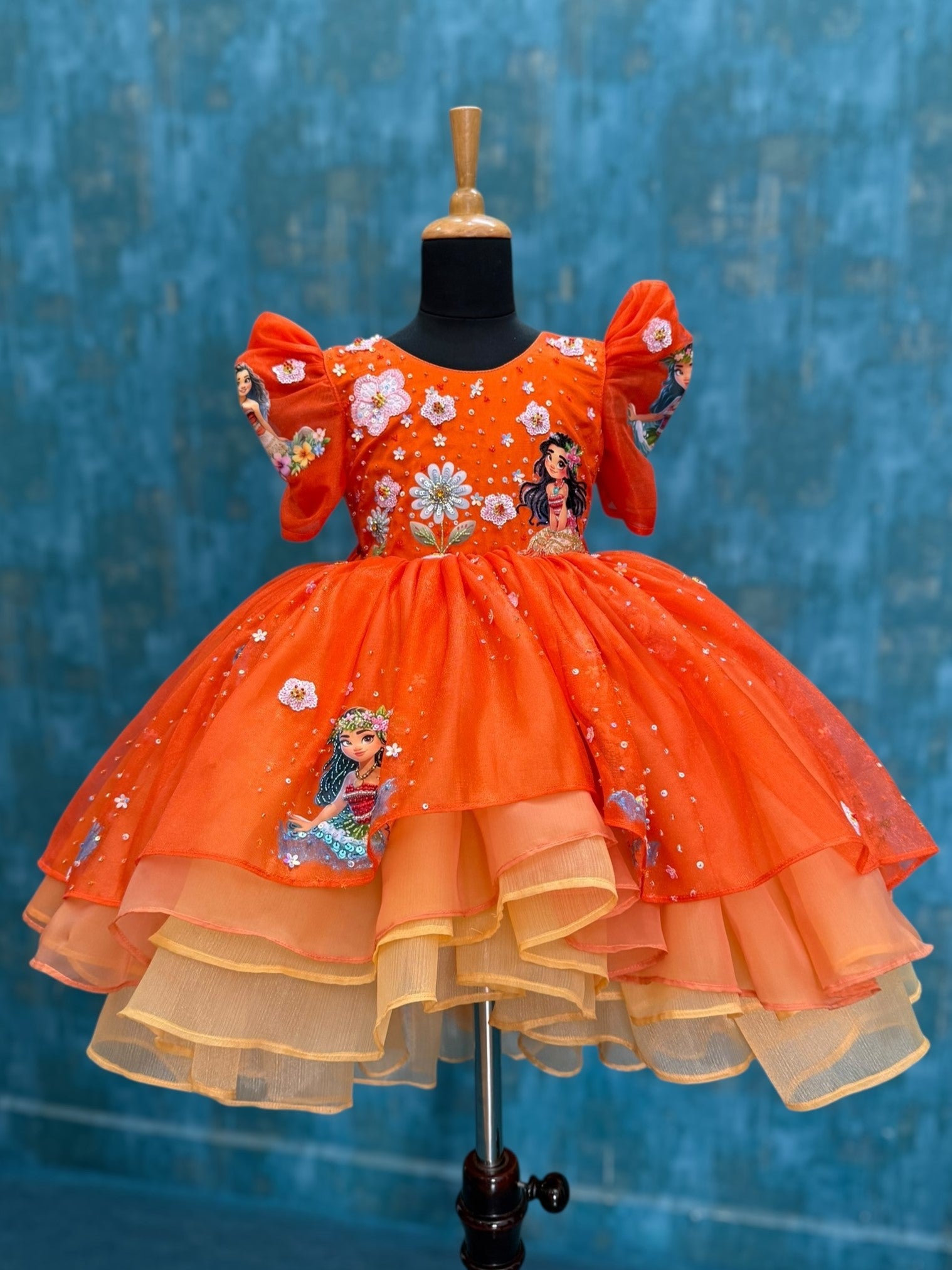 Orange Ombre High Low Gown With Moana Character