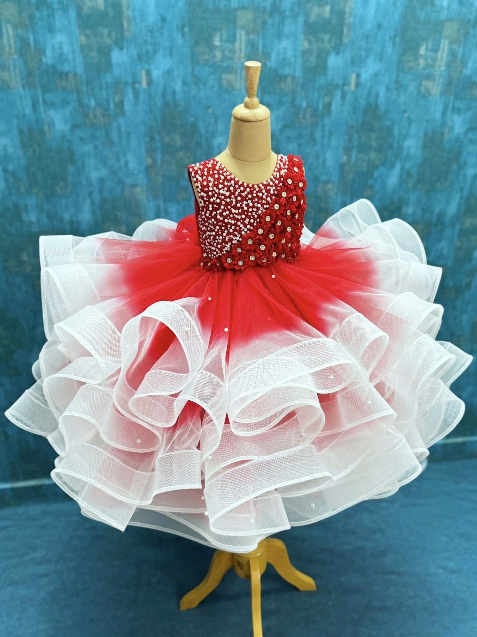 Crimson Petal Swirl Gown