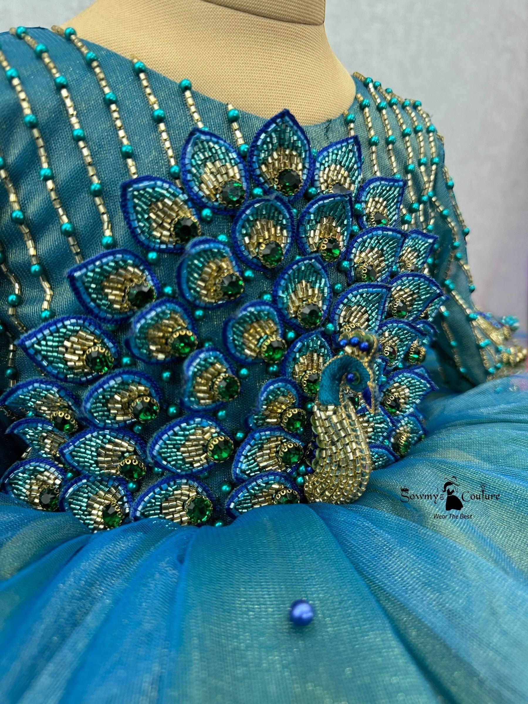 Imperial Peacock Feather Glow Princess Ball Gown