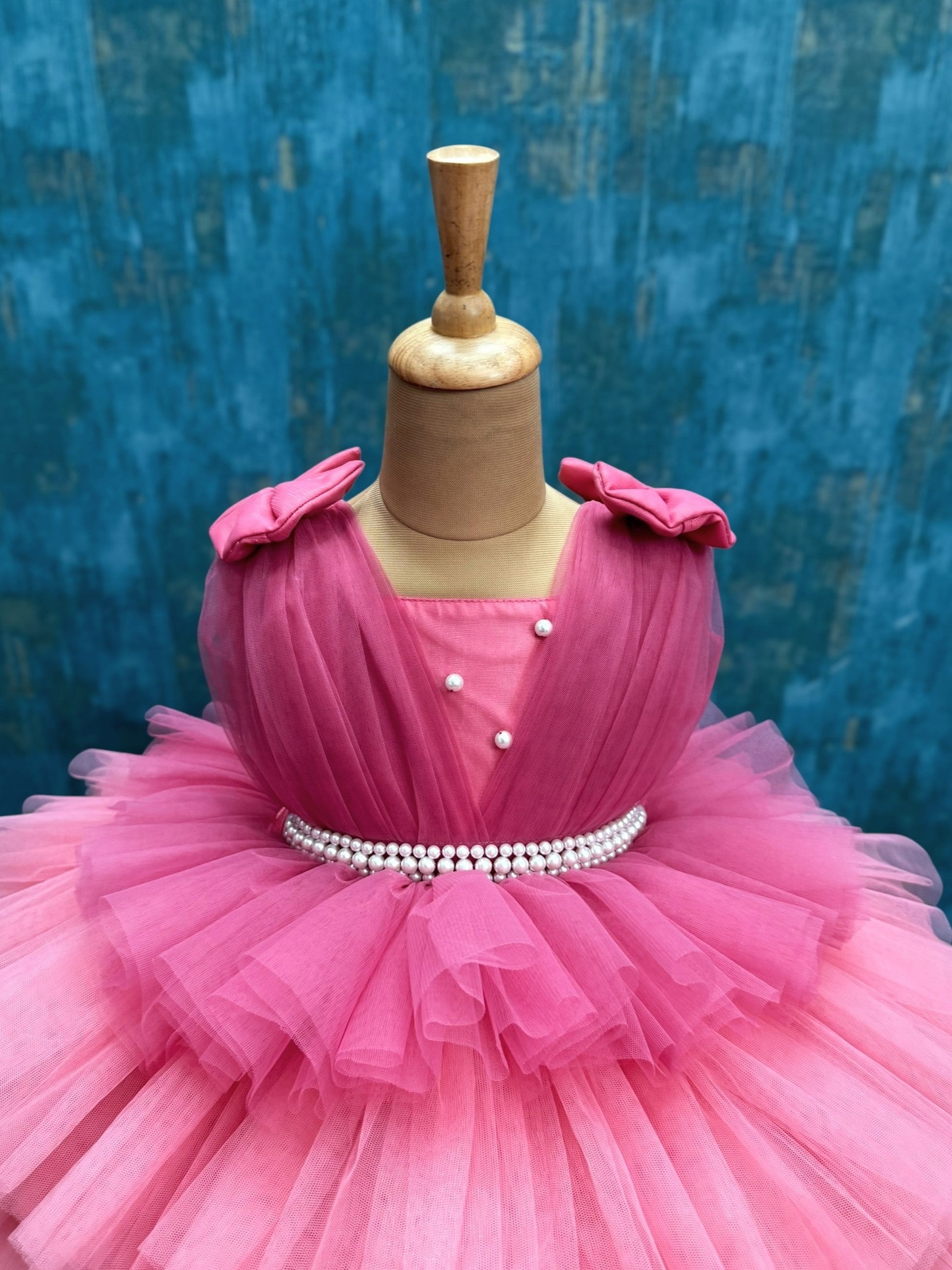 Blush Petalite Pearl-Belted Cloud Tulle Fantasy Dress