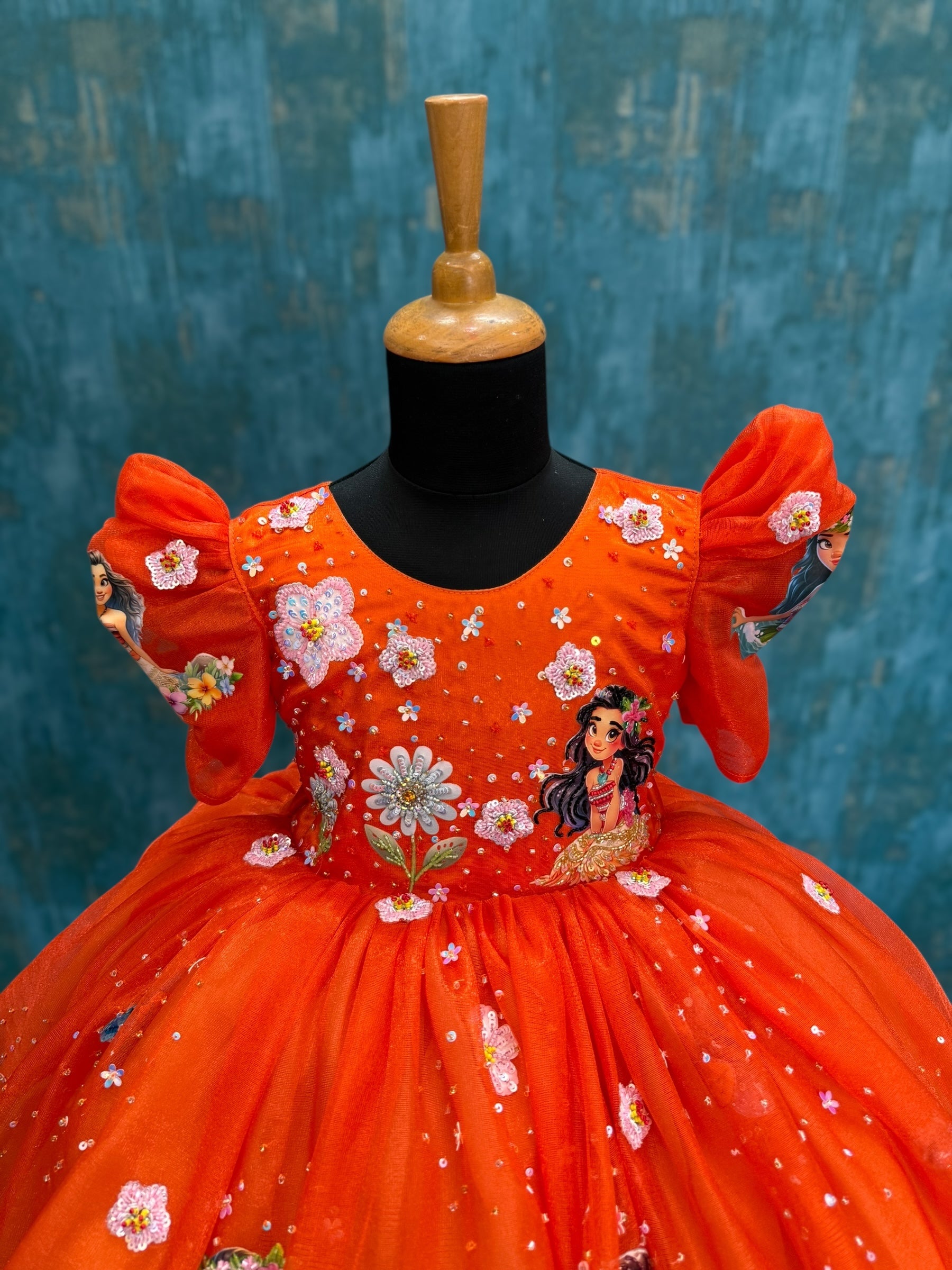 Orange Ombre High Low Gown With Moana Character