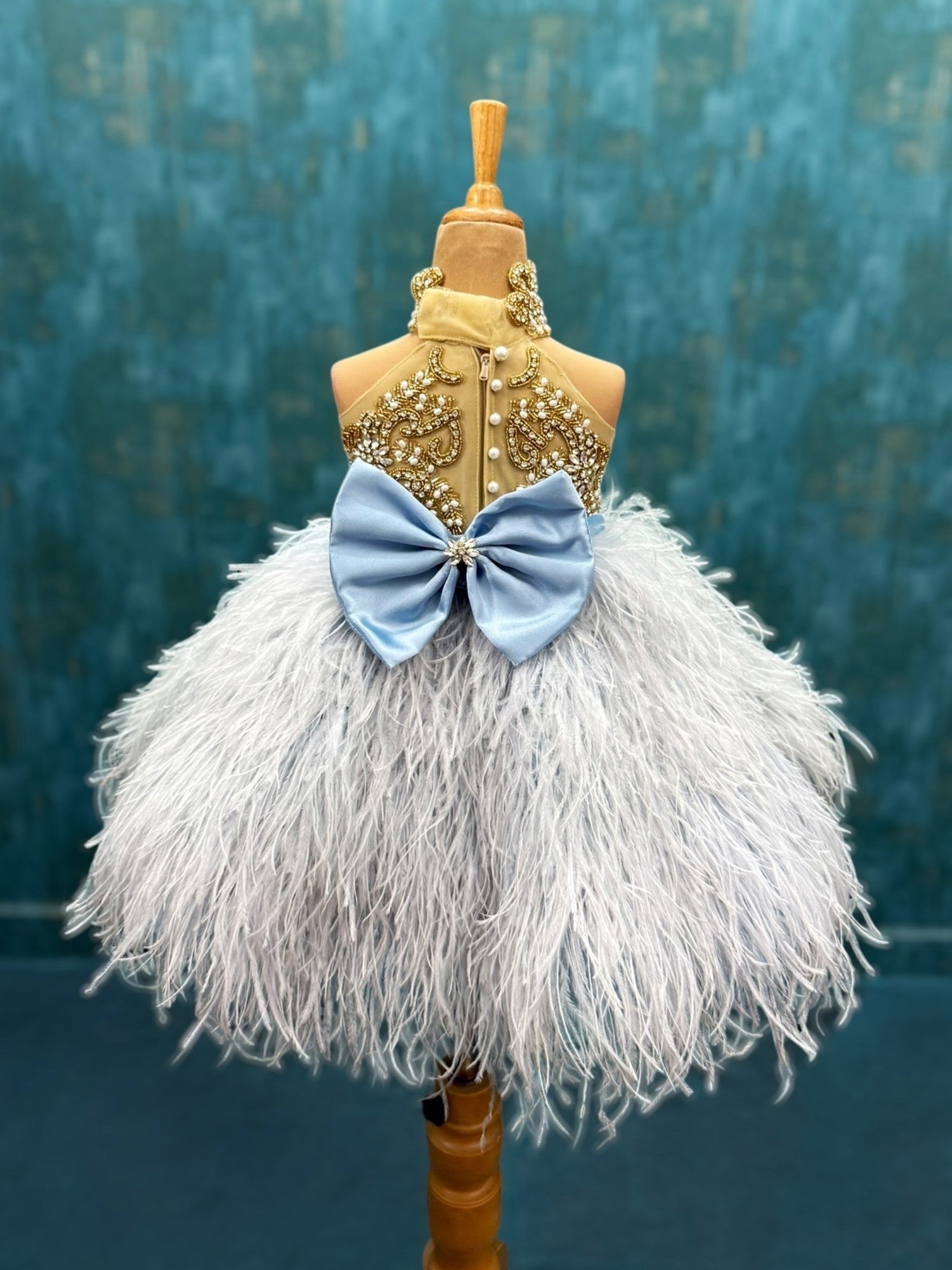 Ostrich Feather Gown With Heavy Hand Work Detailing